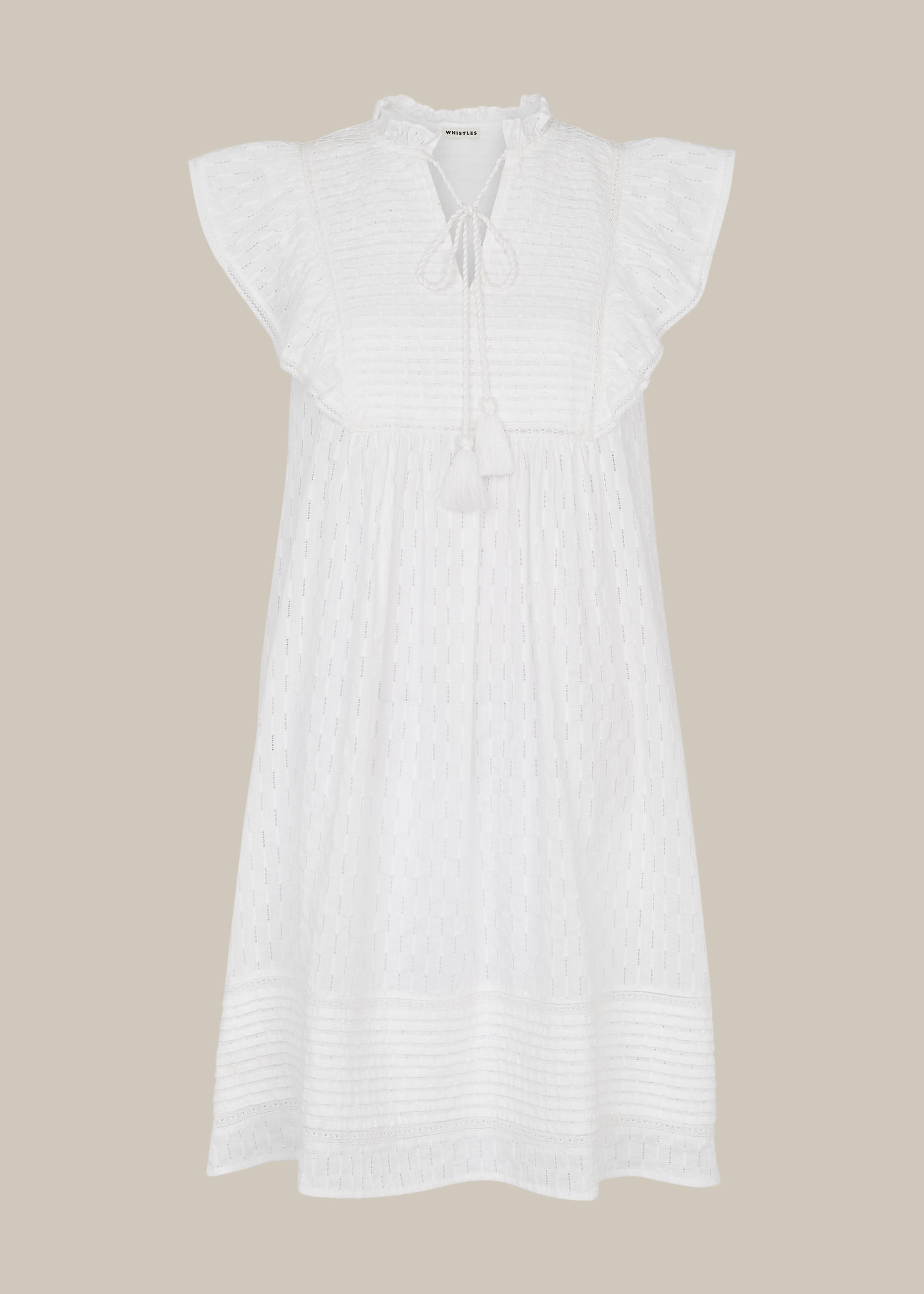 White Pintuck Frill Cotton Dress | WHISTLES | Whistles US |