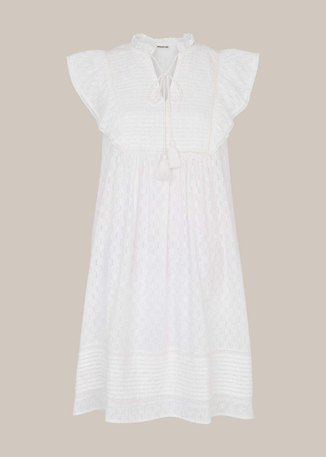 Pintuck Frill Cotton Dress