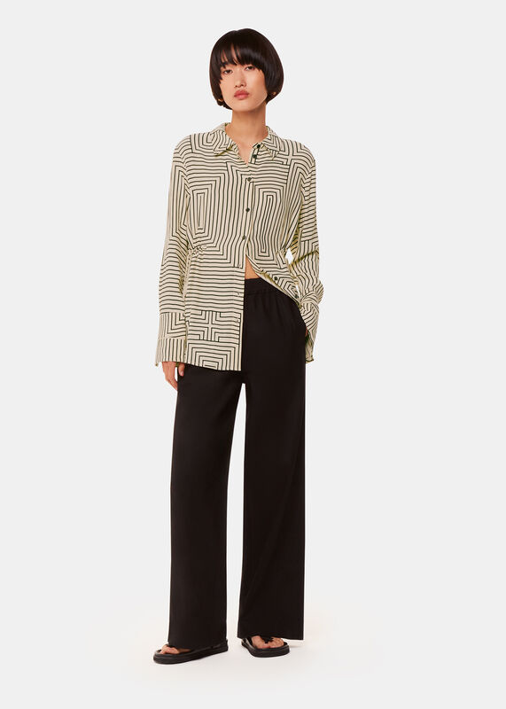 Ivory Angled Stripe Tie Detail Shirt