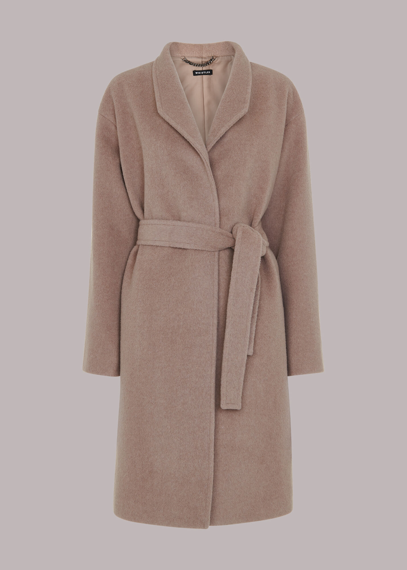 Oatmeal Clara Funnel Neck Wool Coat | WHISTLES | Whistles US |