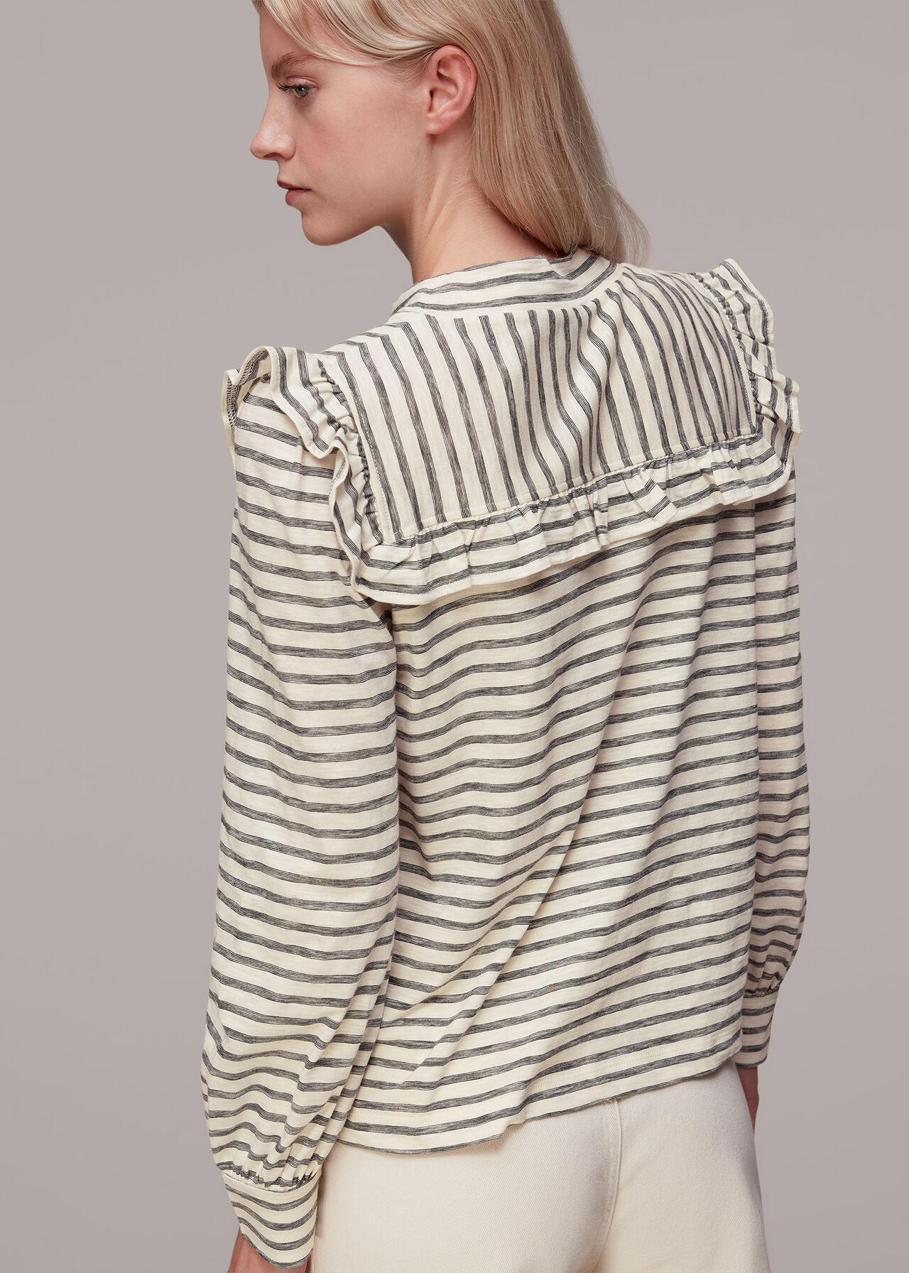 Stripe Yoke Frill Detail Top