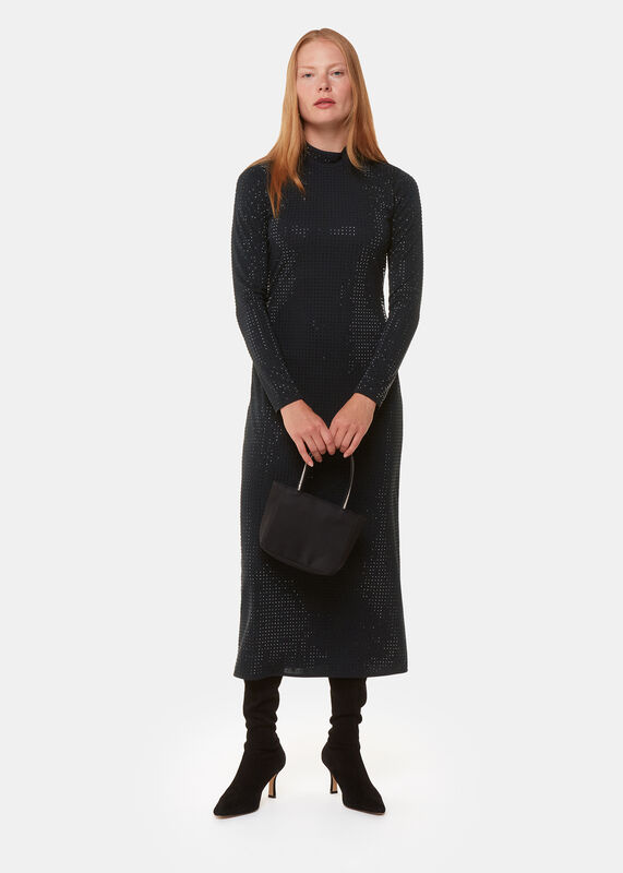Black Hot Fix Jersey Midi Dress