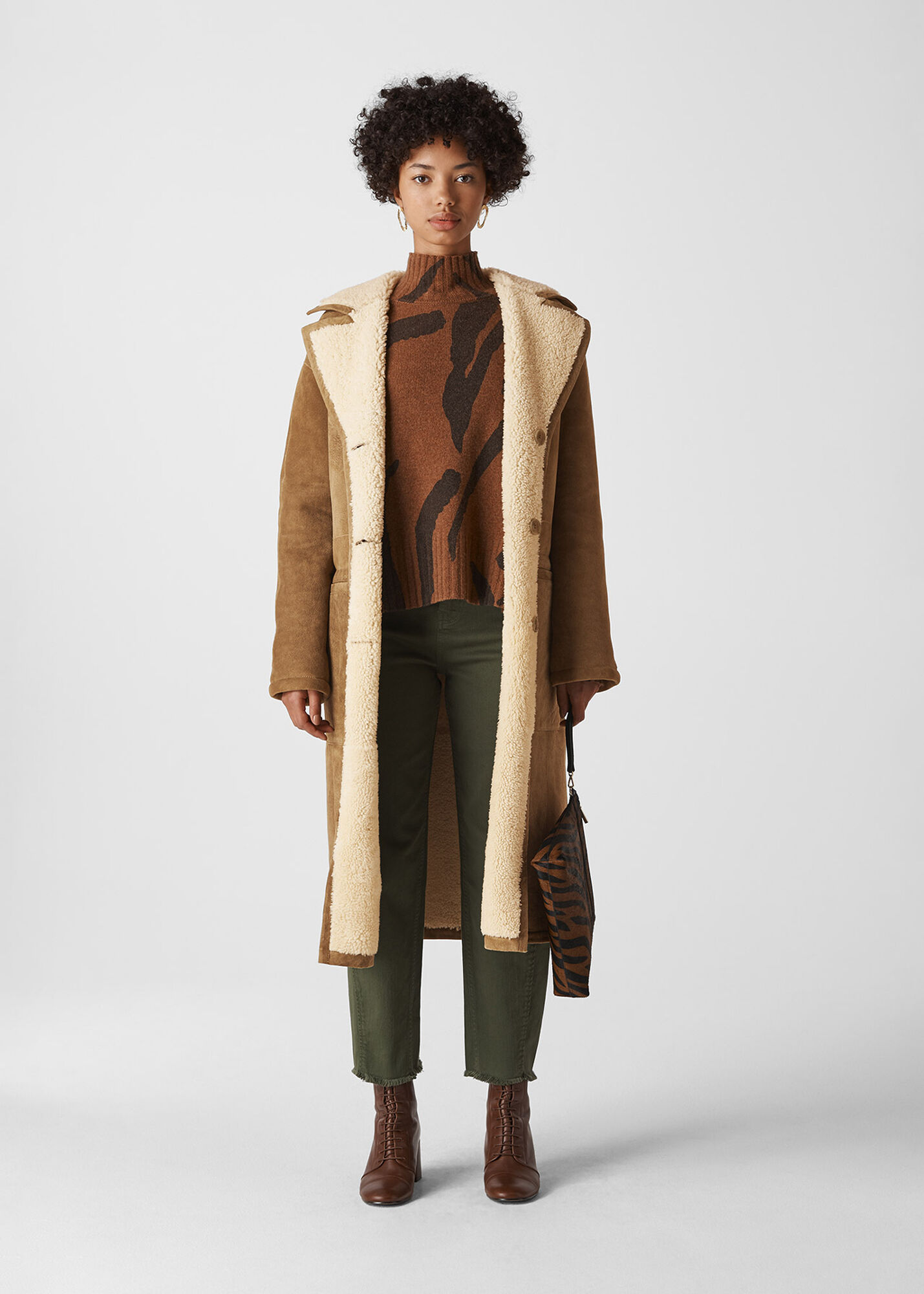 Beige Reversible Long Suede Coat WHISTLES