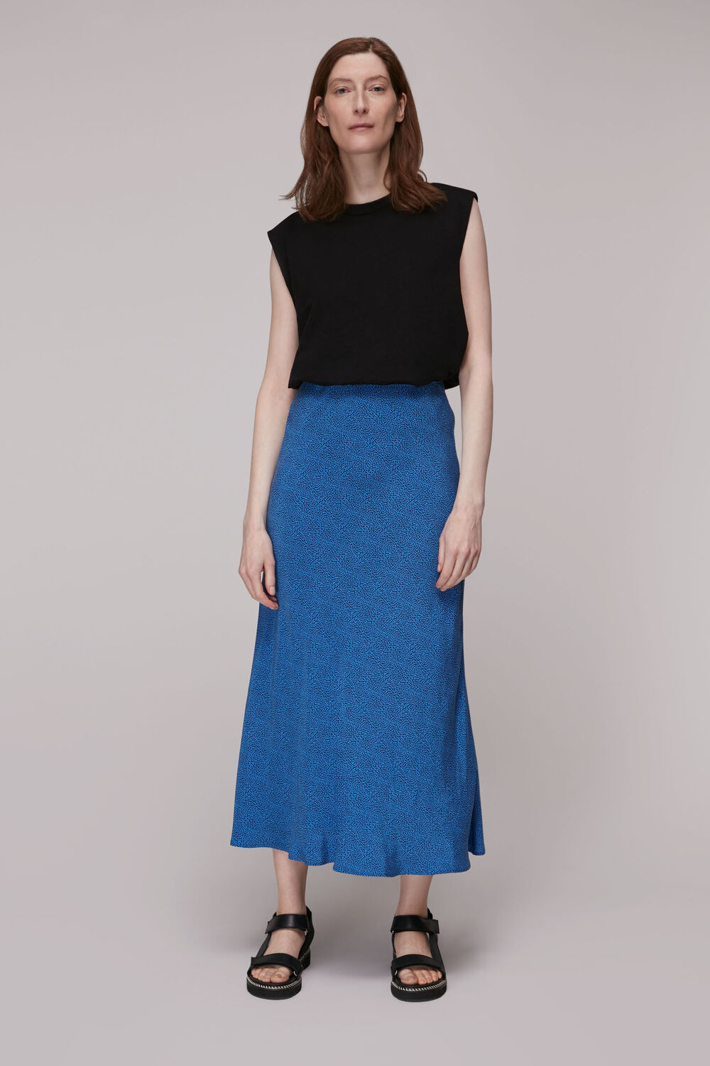 Blue Animal Fleck Print Bias Skirt