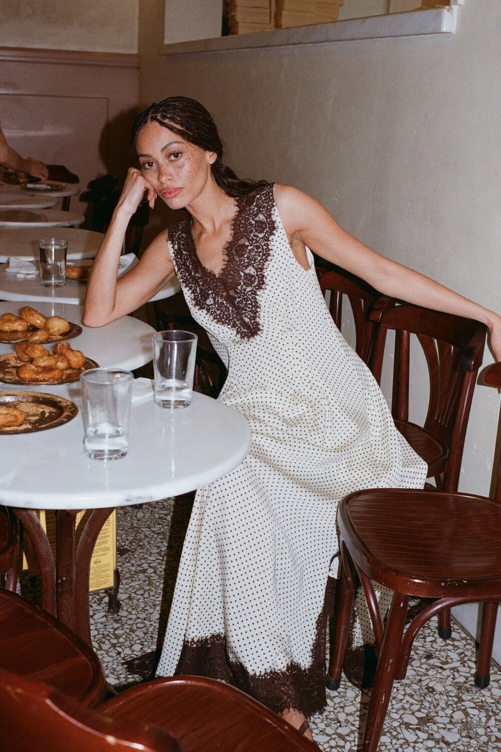 Yellow Petite Lace V Neck Spot Midi Dress