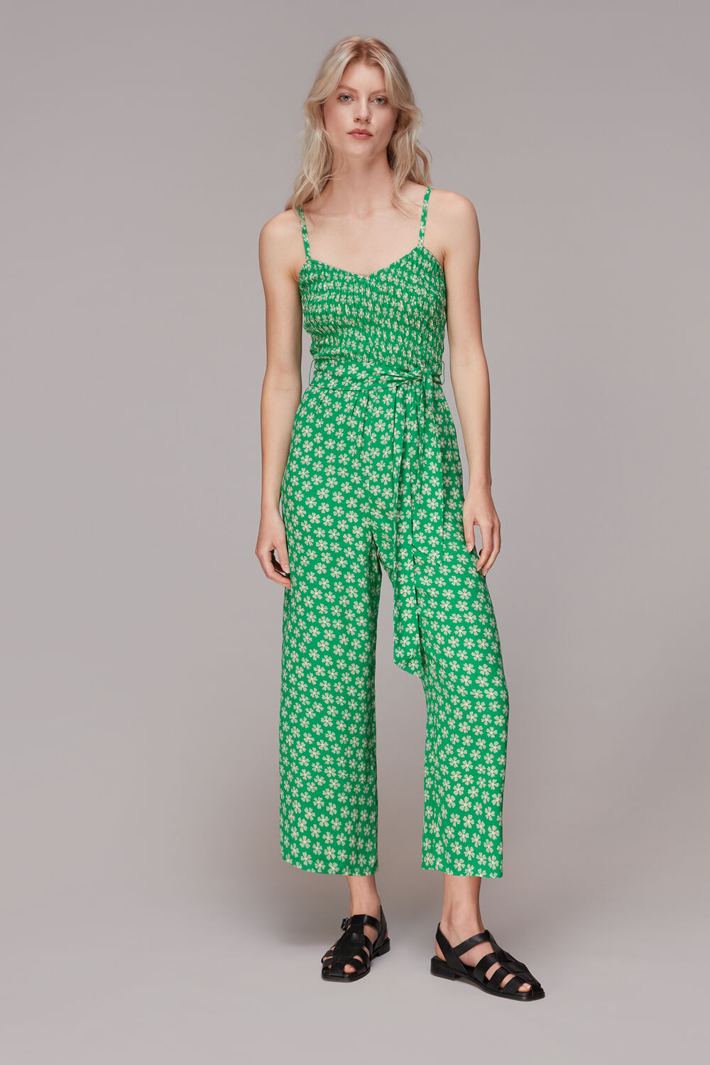 Green Daisy Check Print Jumpsuit