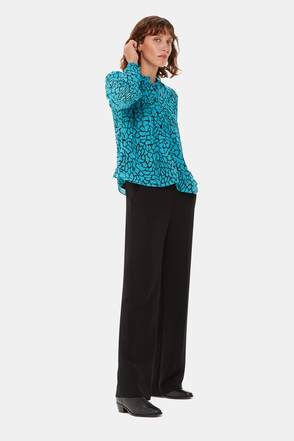 Teal Terrazzo Button Front Blouse