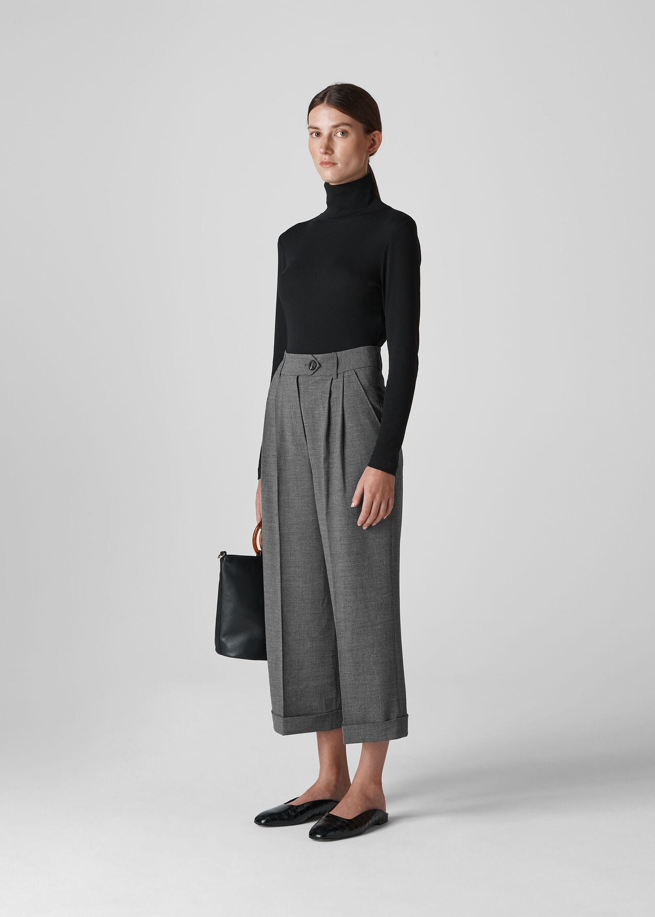 Grey Turn Up Crop Trouser | WHISTLES