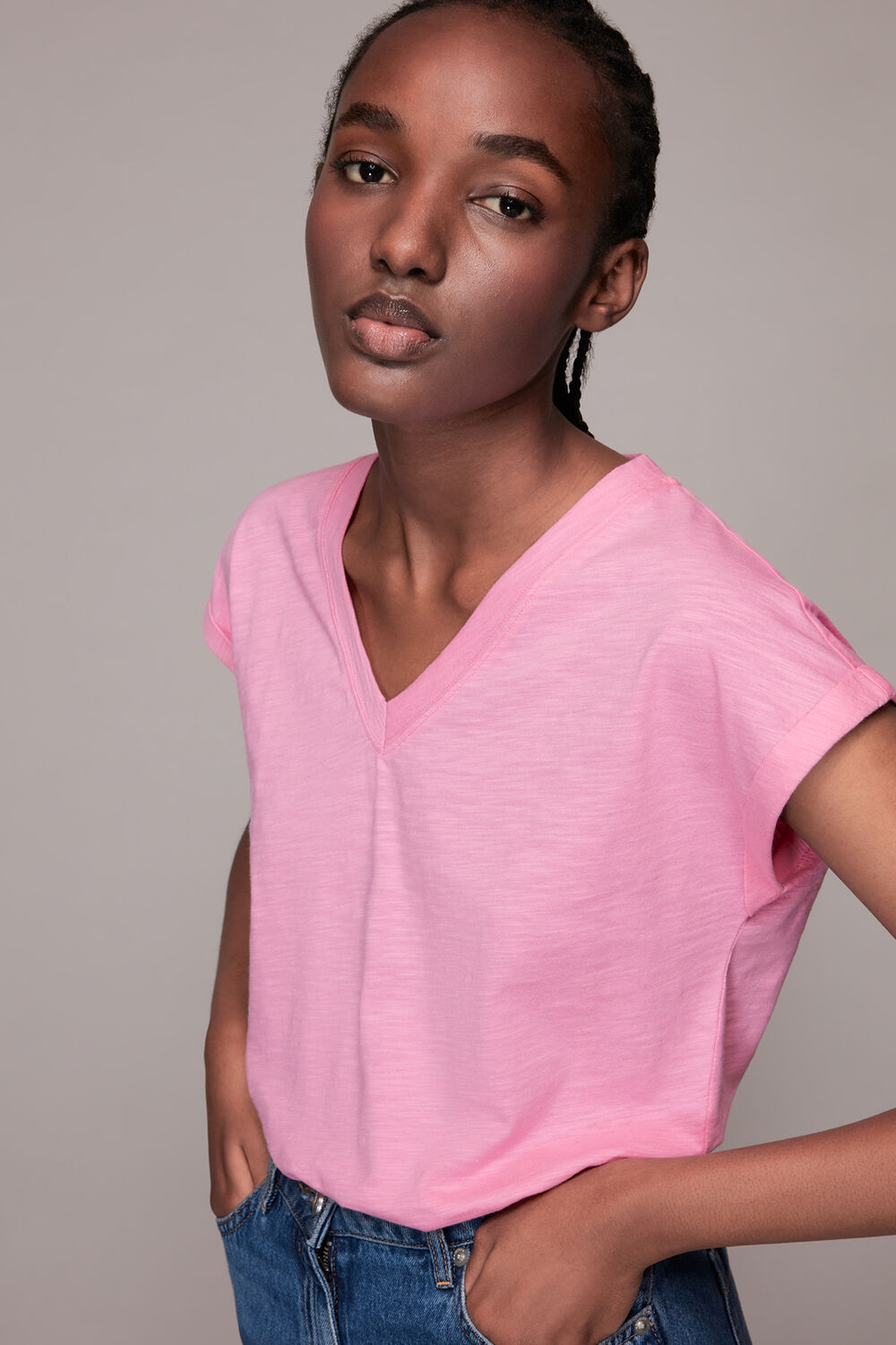 Willa V Neck Cap Sleeve Tee
