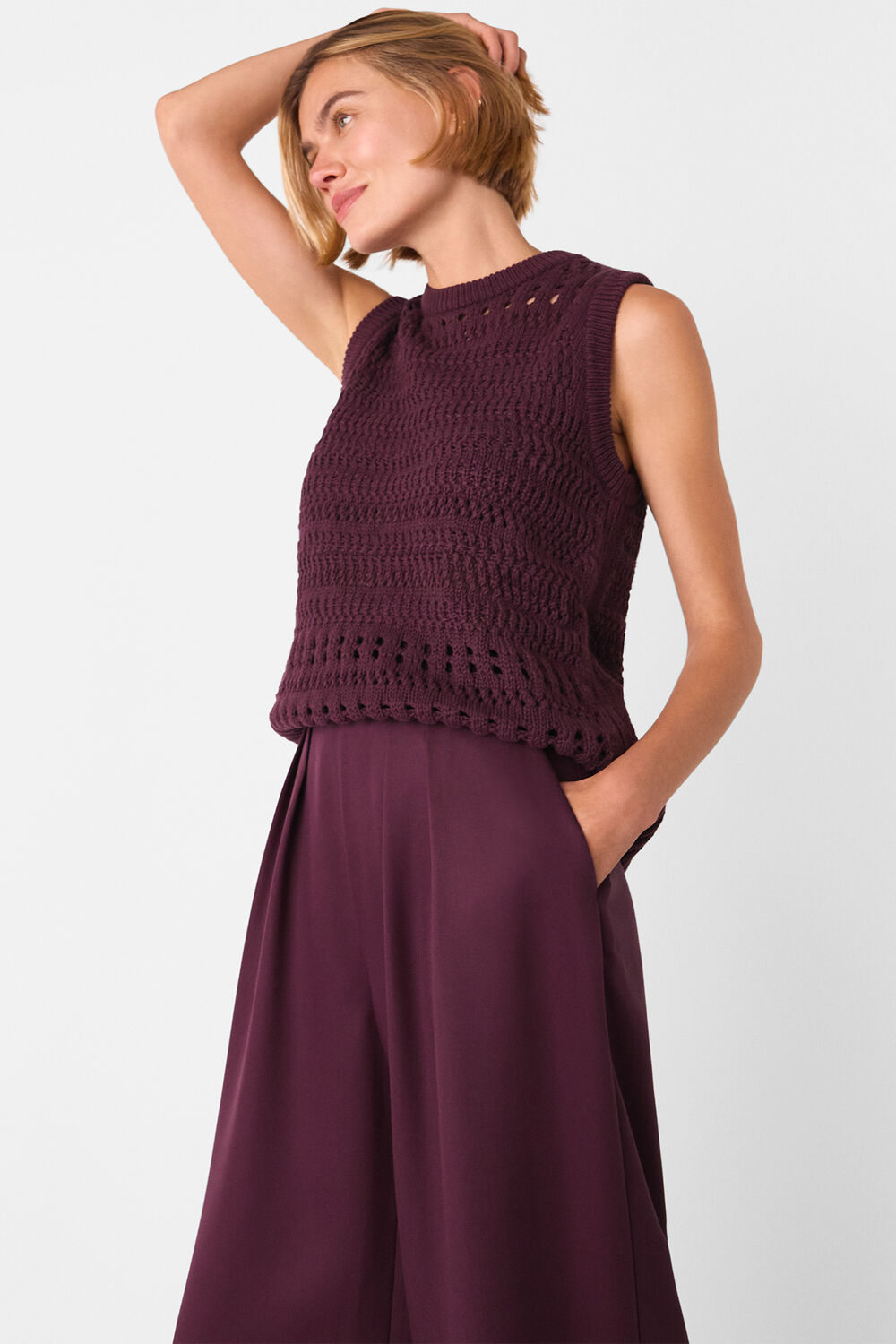 Plum Pleat Front Relaxed Trouser
