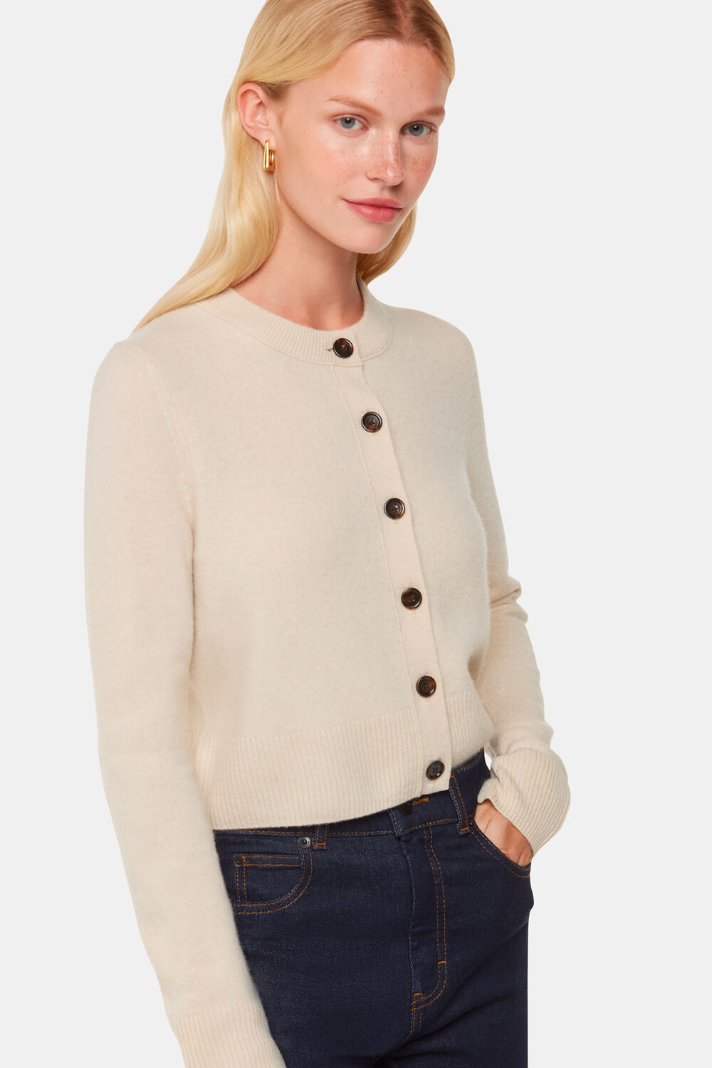 Ivory Wool Cropped Cardigan