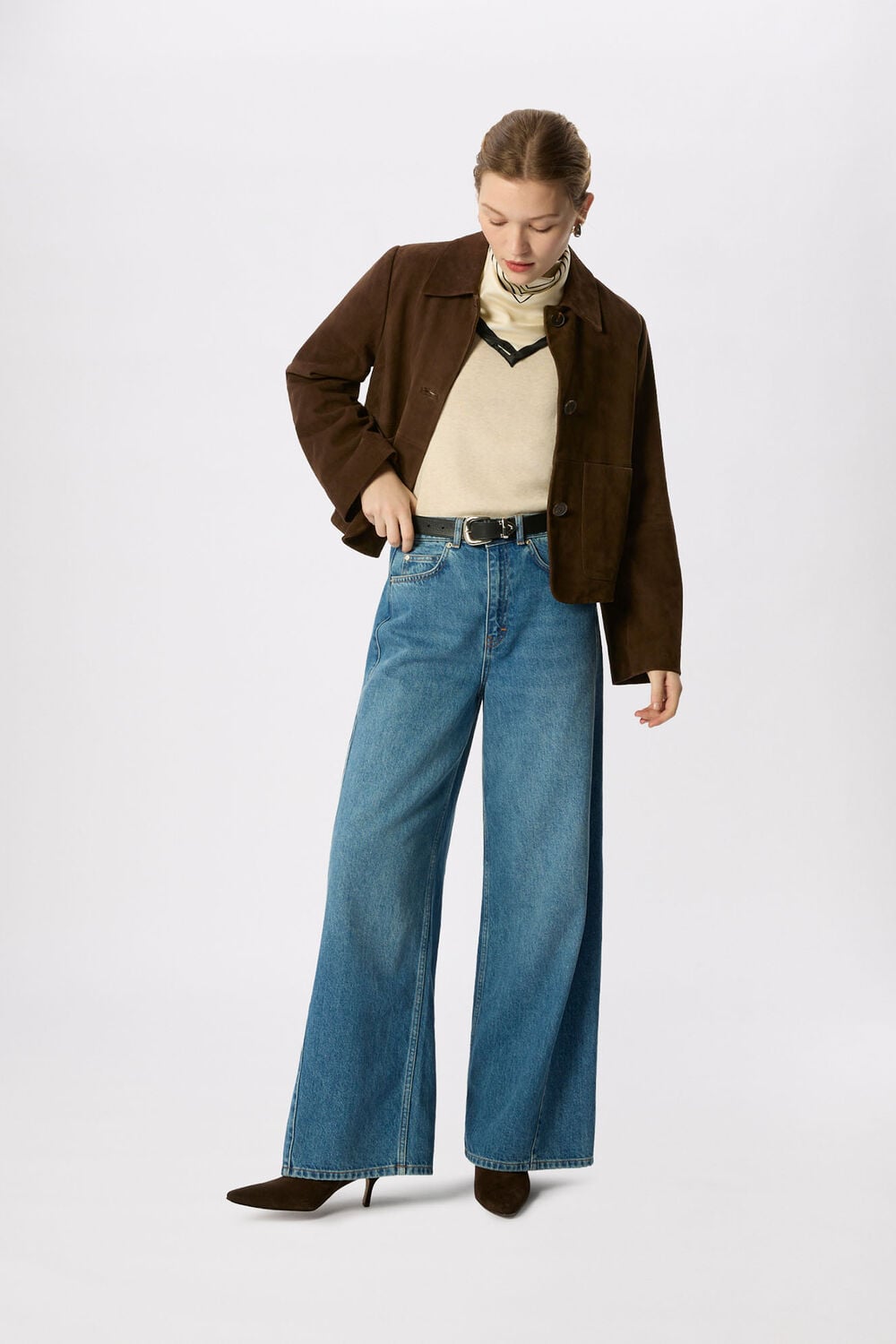 Button Cropped Suede Jacket