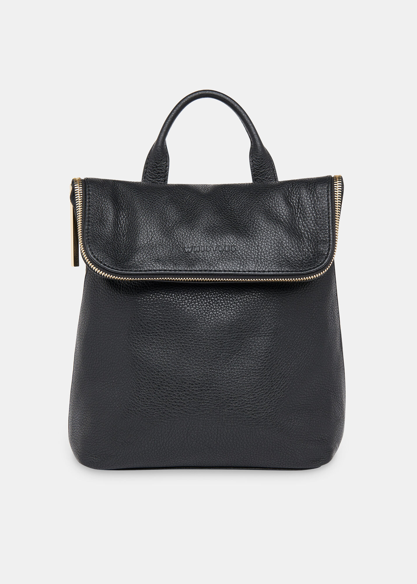 Mini Black Leather Backpack With Fold Over Zip Whistles