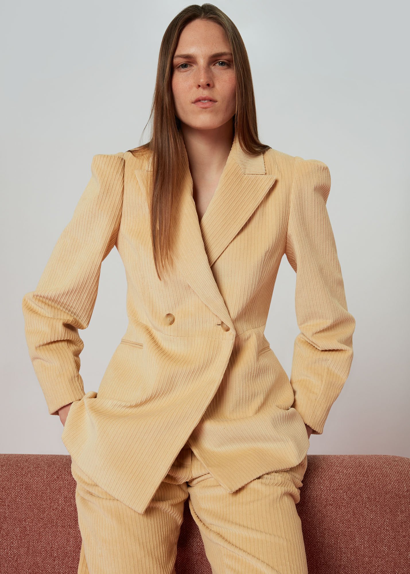 Beige Suki Cord Puff Sleeve Blazer WHISTLES Whistles UK
