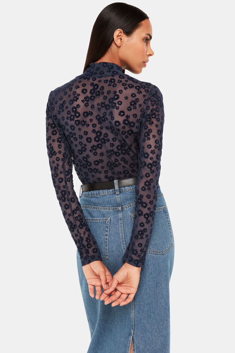 Flower Crew Neck Mesh Top