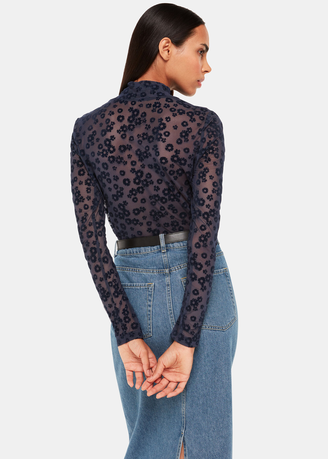 Flower Crew Neck Mesh Top