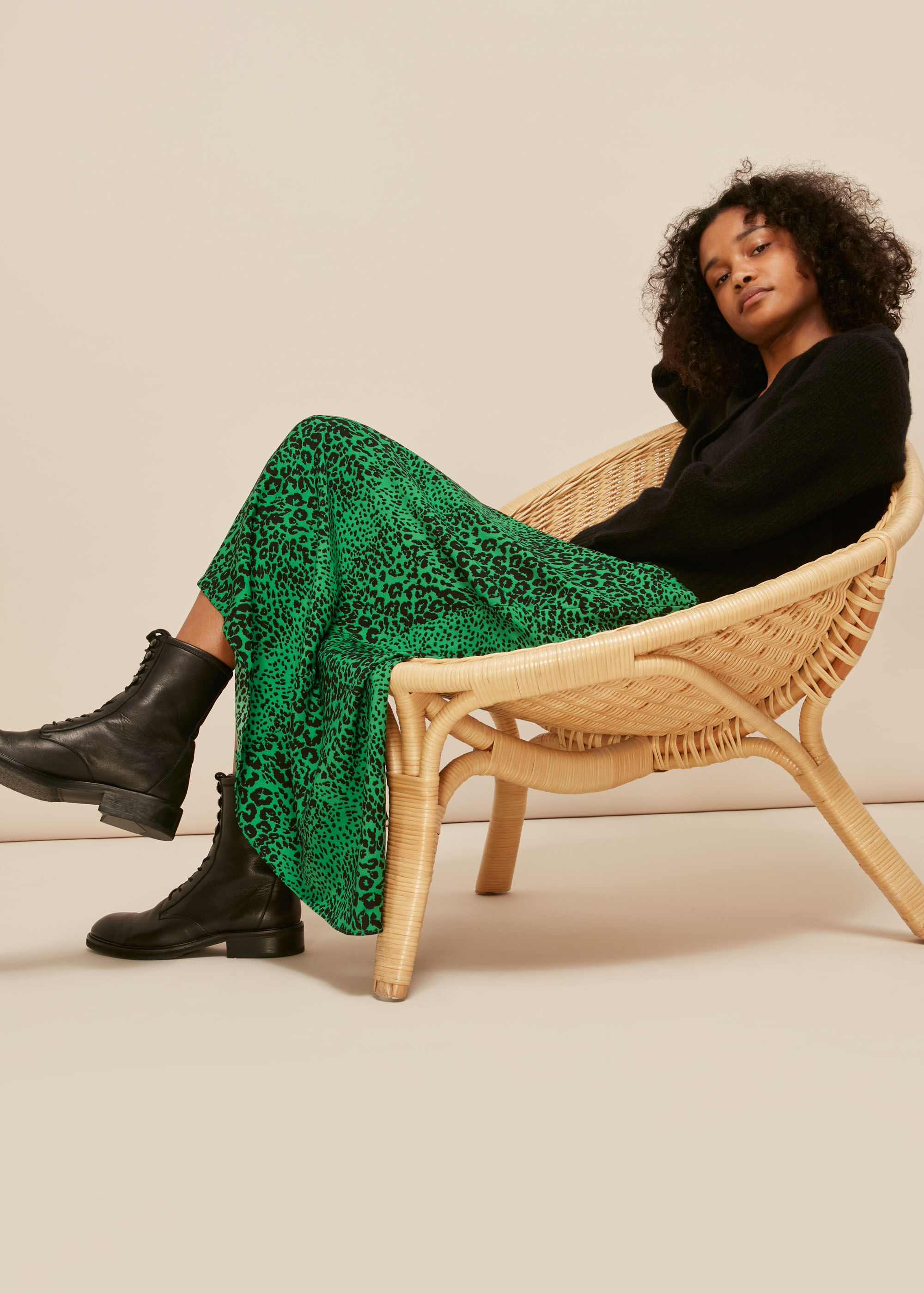 Green Multi Speckled Animal Bias Cut Skirt WHISTLES