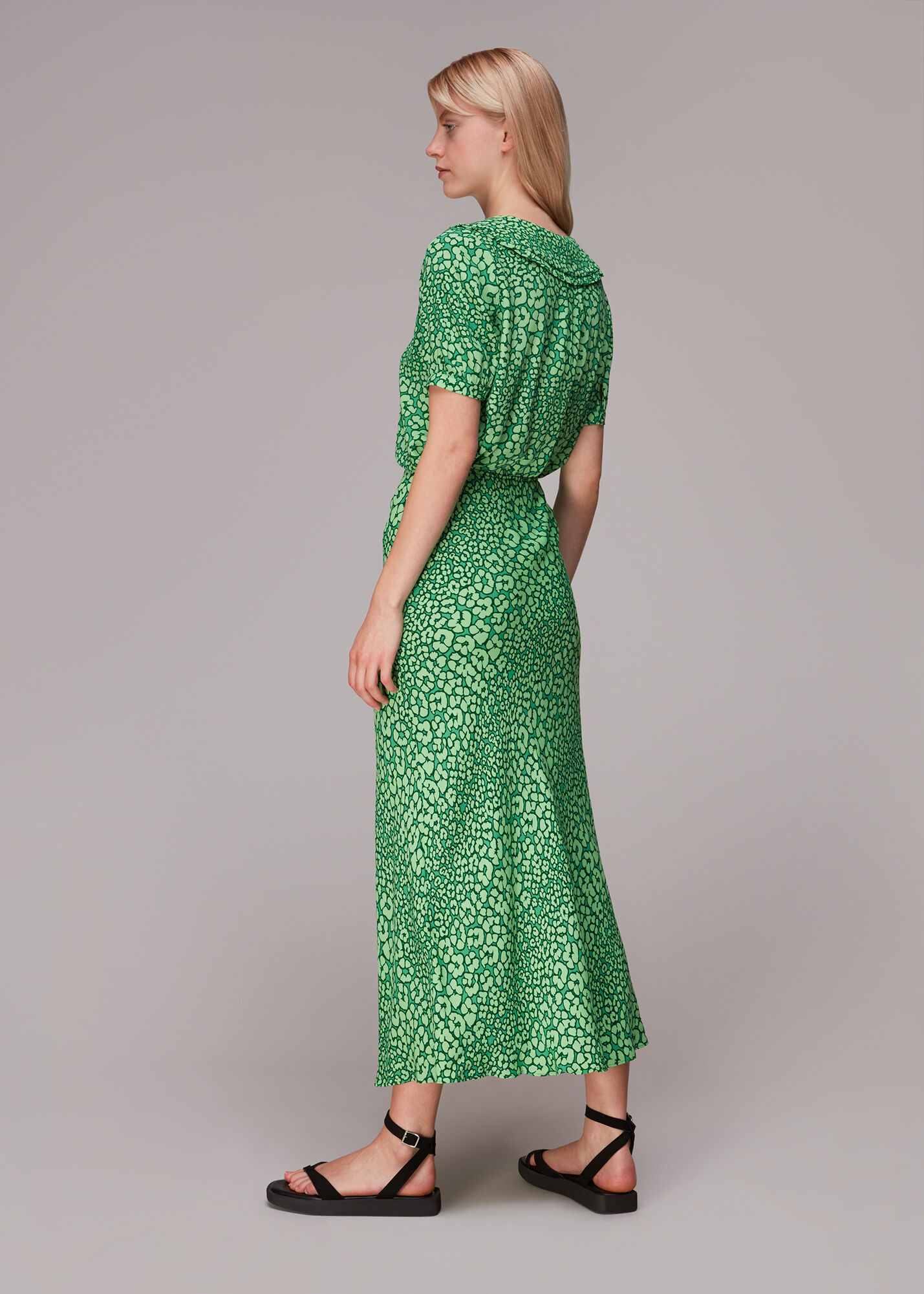 Green Multi Leopard Petals Bias Cut Skirt WHISTLES