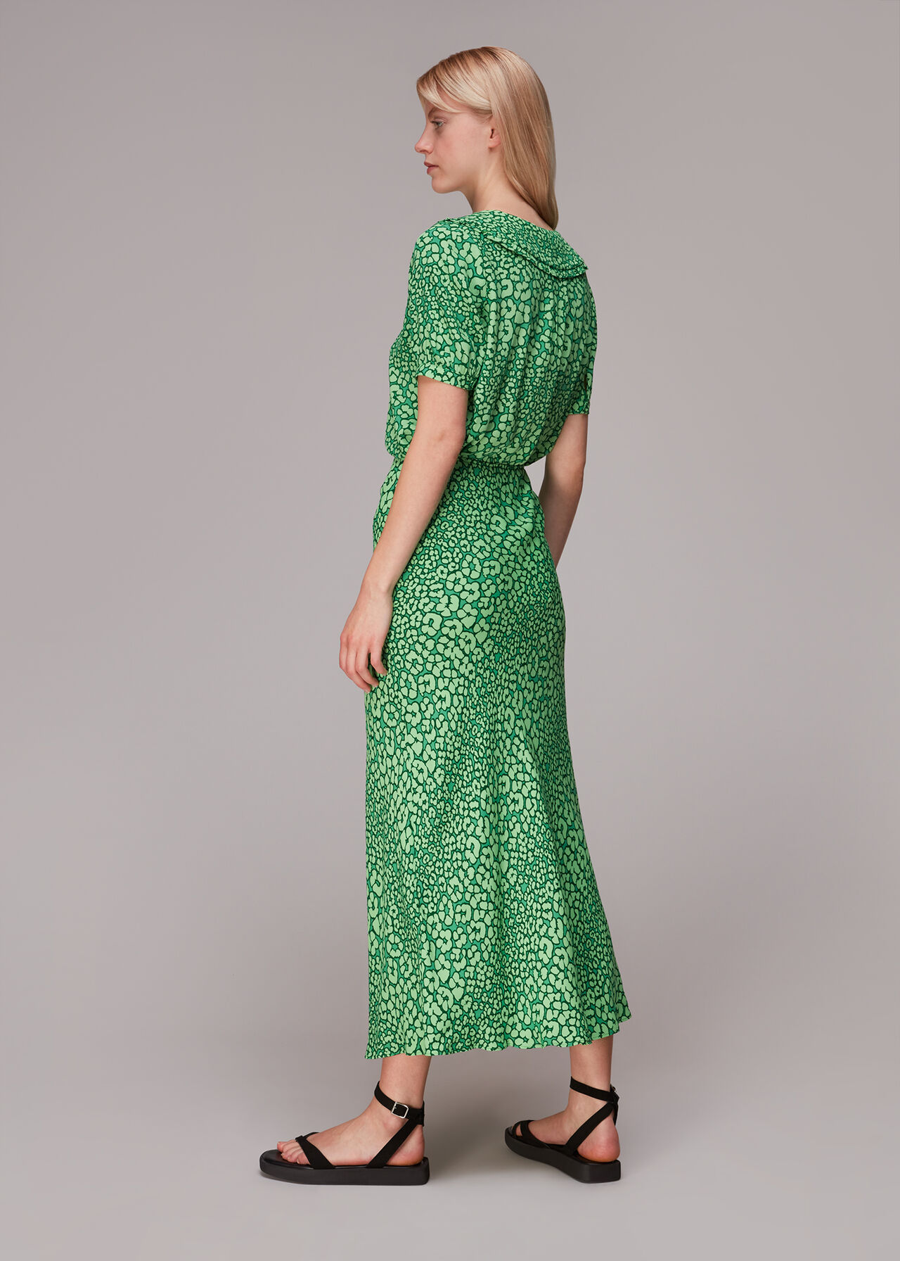 Green/Multi Leopard Petals Bias Cut Skirt | WHISTLES