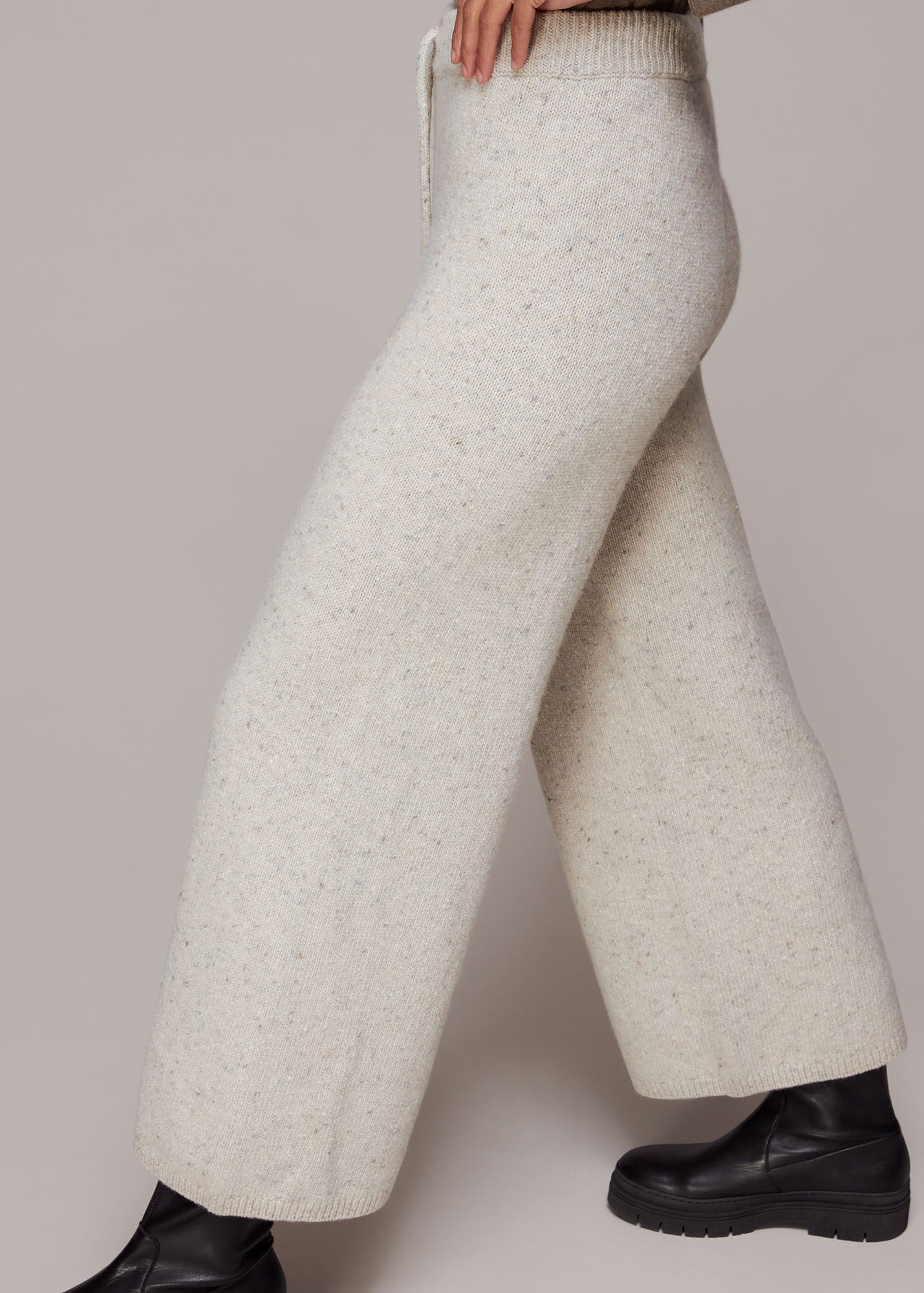 Oatmeal Knitted Wide Leg Trousers WHISTLES