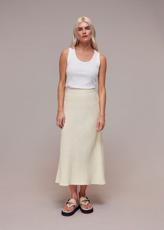 Oatmeal Petite Linen Side Button Skirt