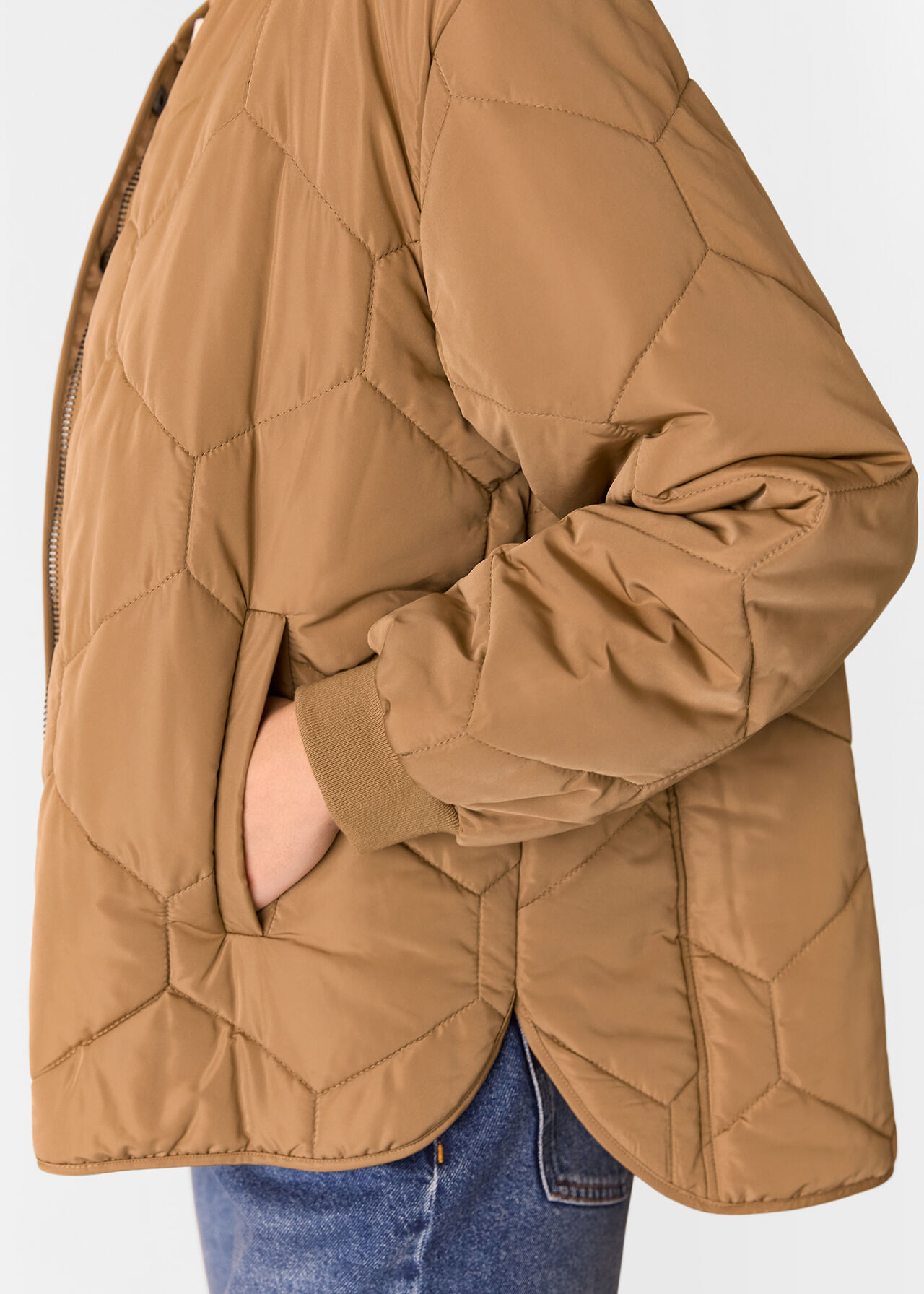 Camel Oversized Quilted Coat with Pockets Whistles Whistles UK