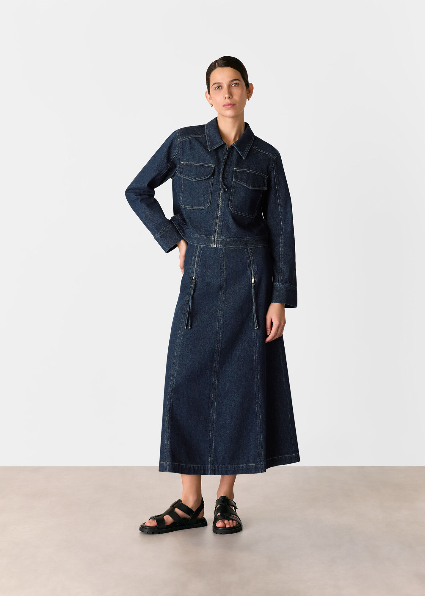 Dark Denim Madri Western Midi Skirt | WHISTLES | Whistles US |