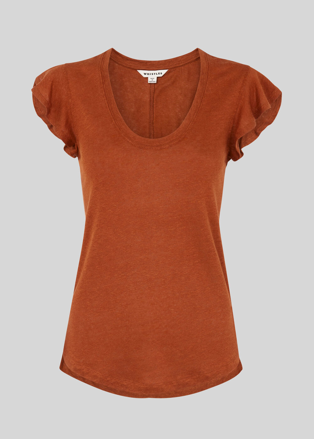 Frill Sleeveless Linen Tee Rust
