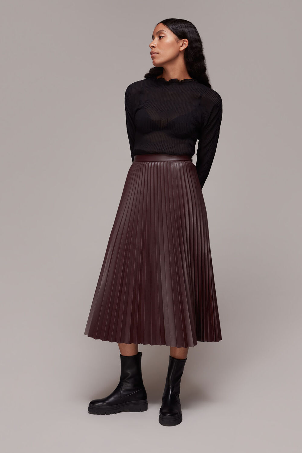 Pleat PU Leather Skirt
