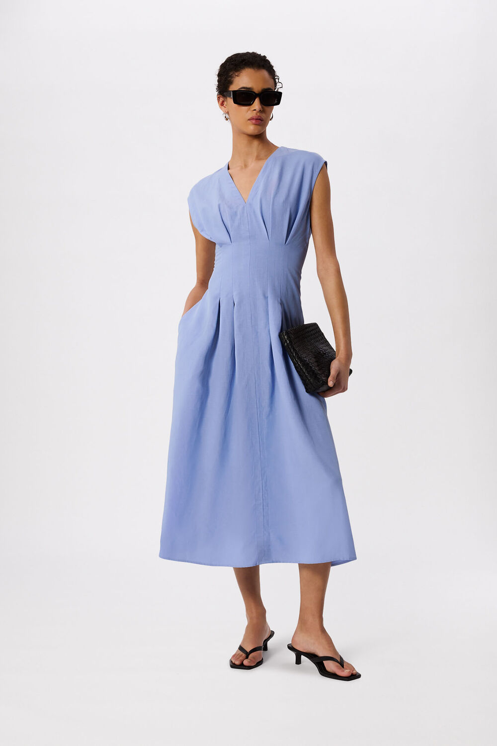 Blue Panel Linen Blend Dress
