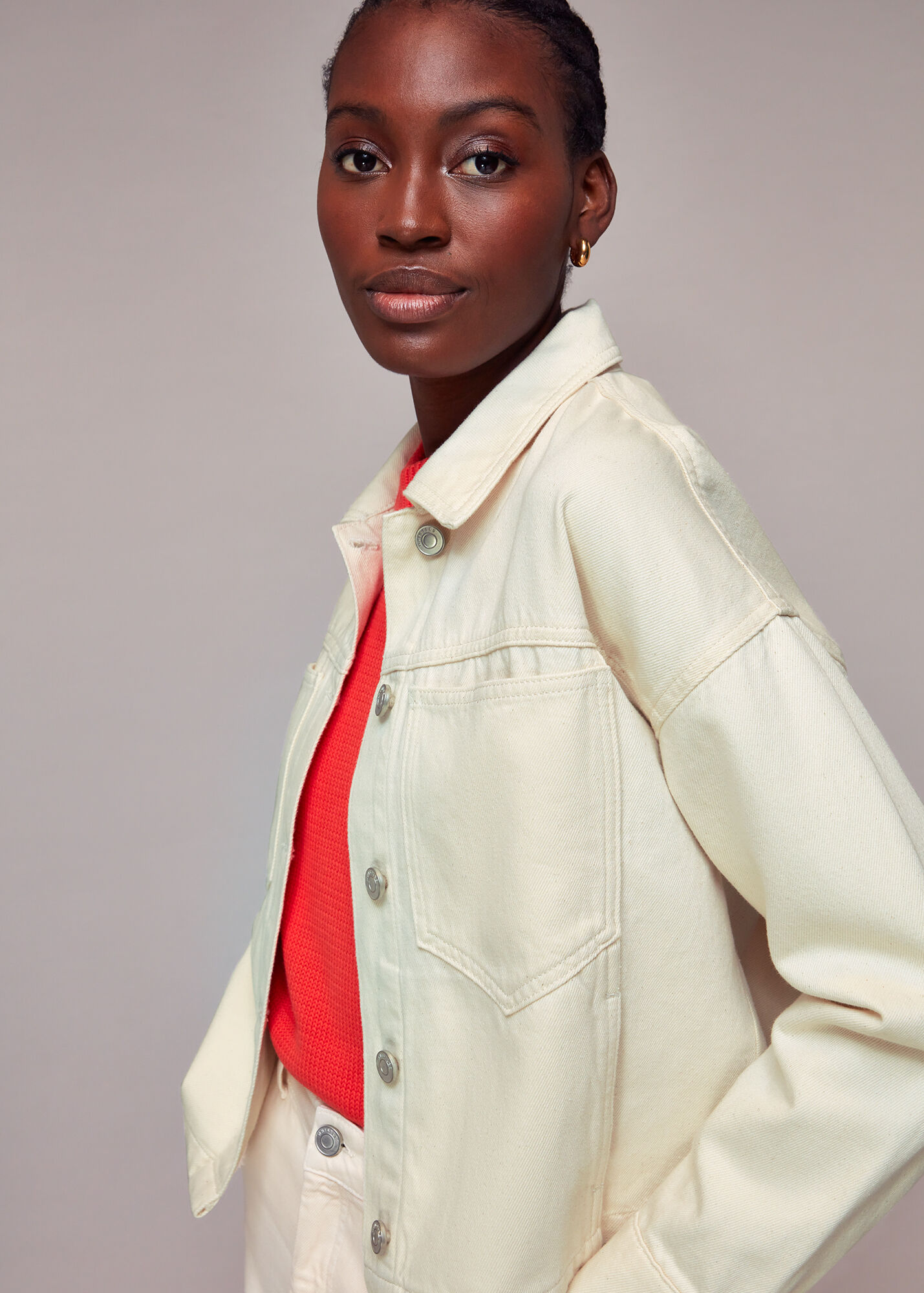 Beige Ella Denim Jacket WHISTLES