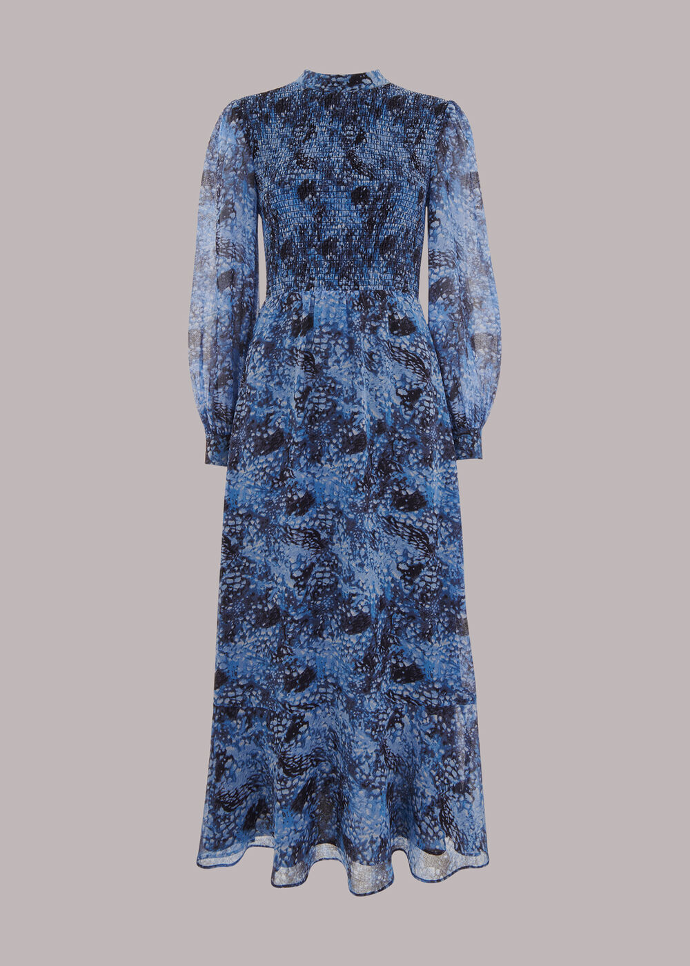 Snow Flurry Shirred Midi Dress