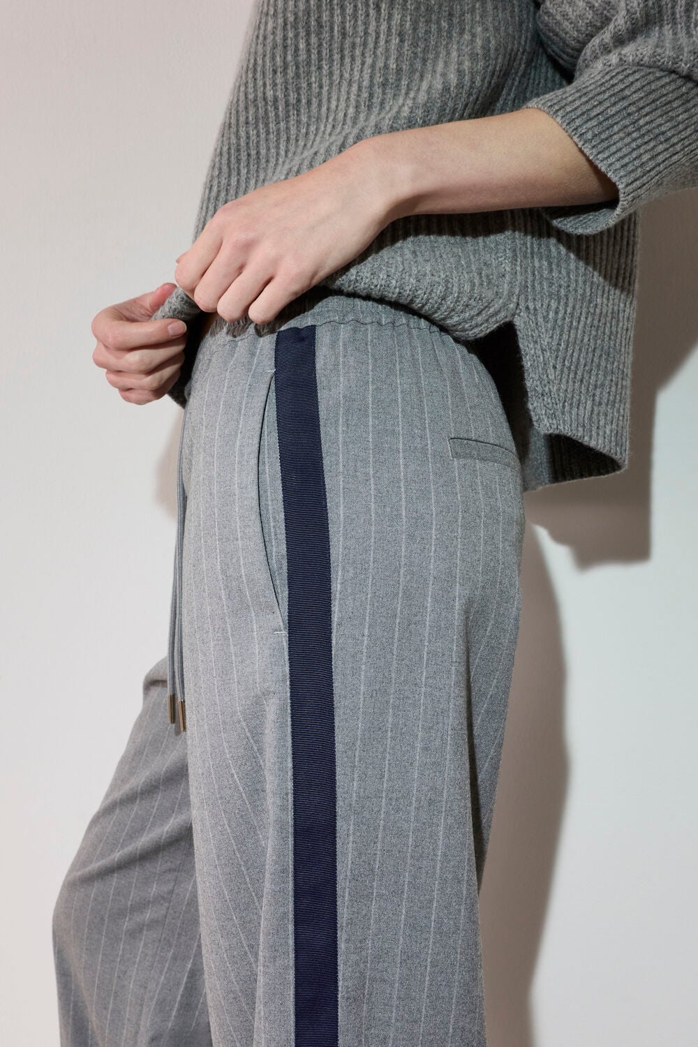 Grey Petite Side Stripe Flannel Jogger