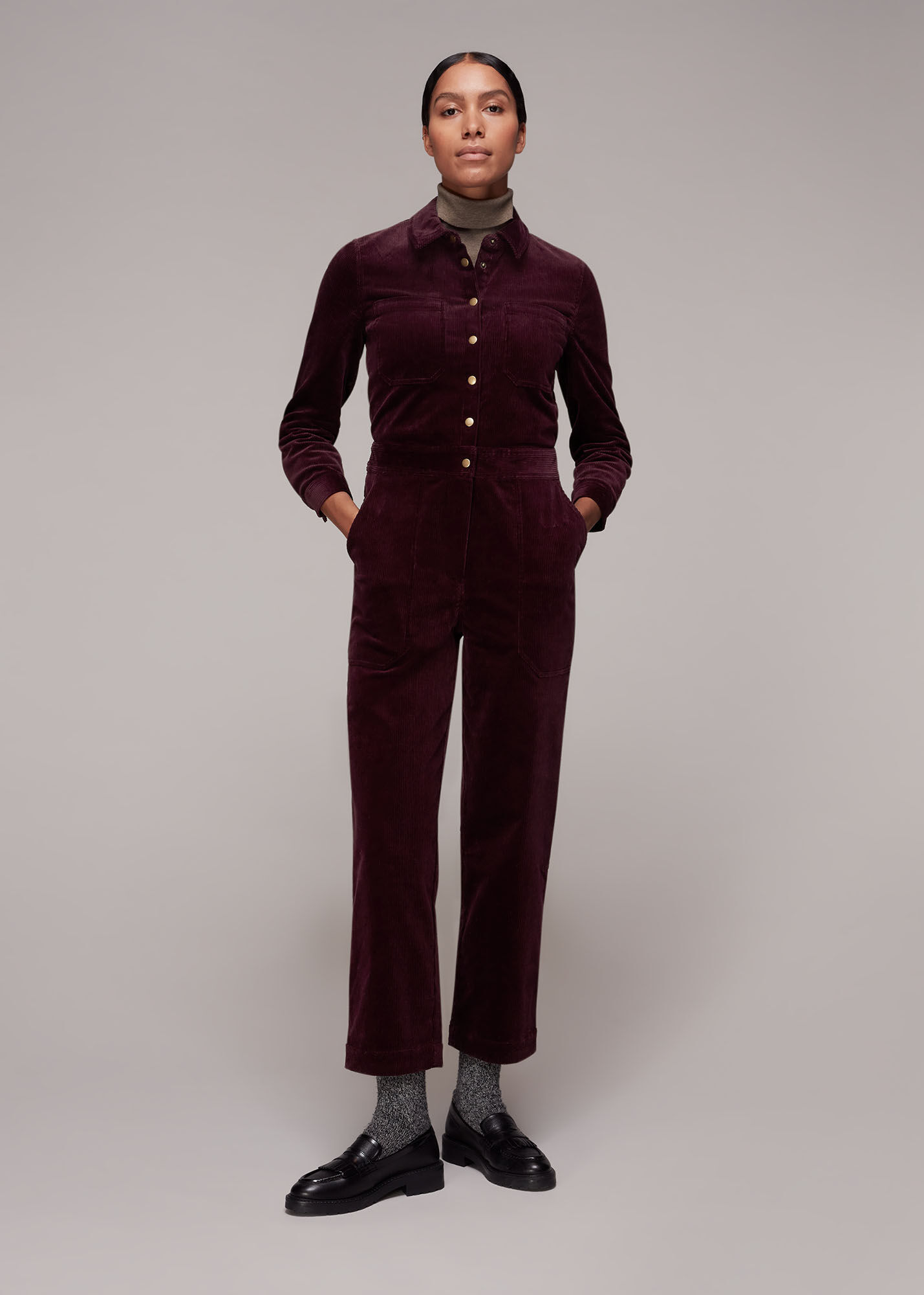 Burgundy Gabby Corduroy Jumpsuit WHISTLES