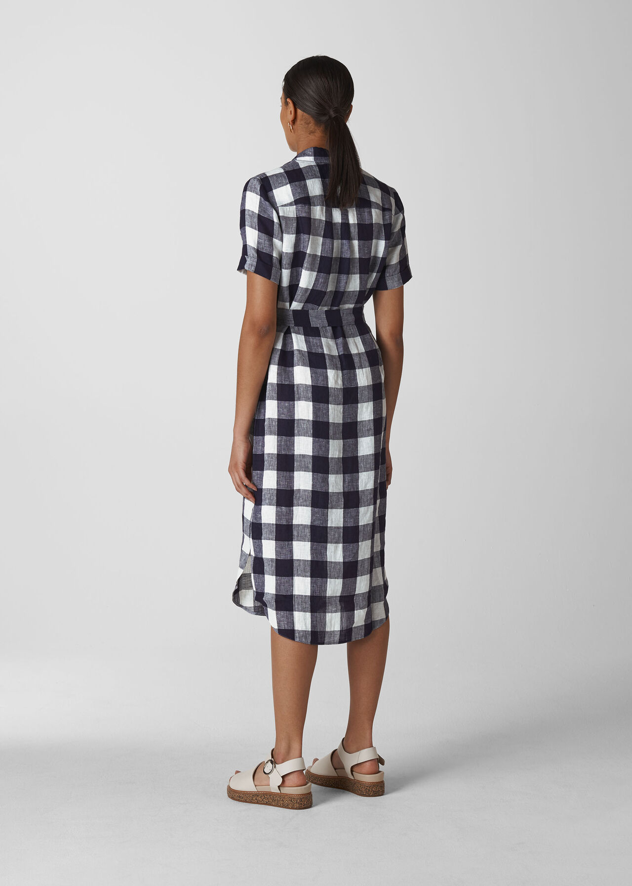 Linen Gingham Montana Dress Navy/Multi