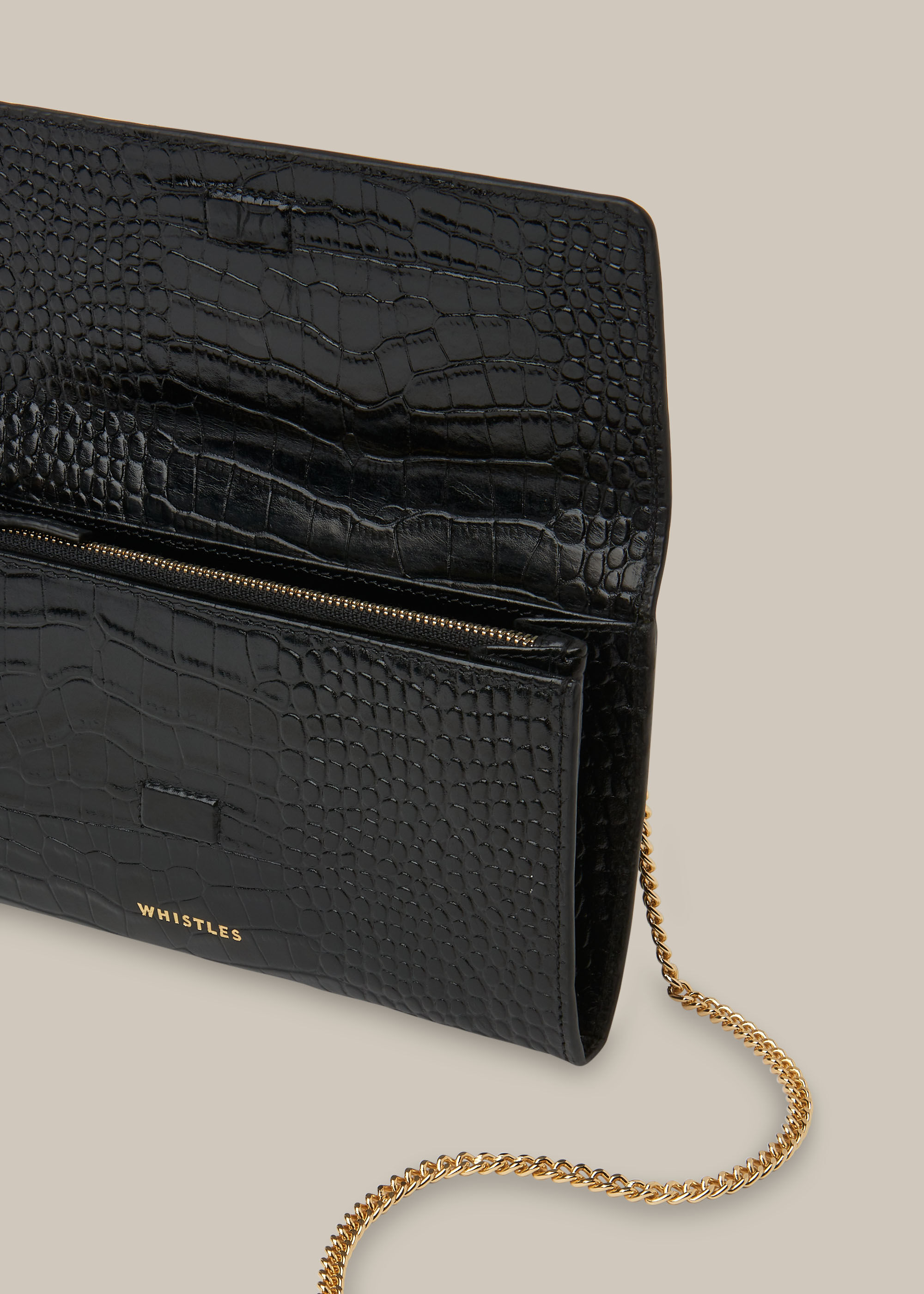 Black Tilly Shiny Croc Chain Purse WHISTLES