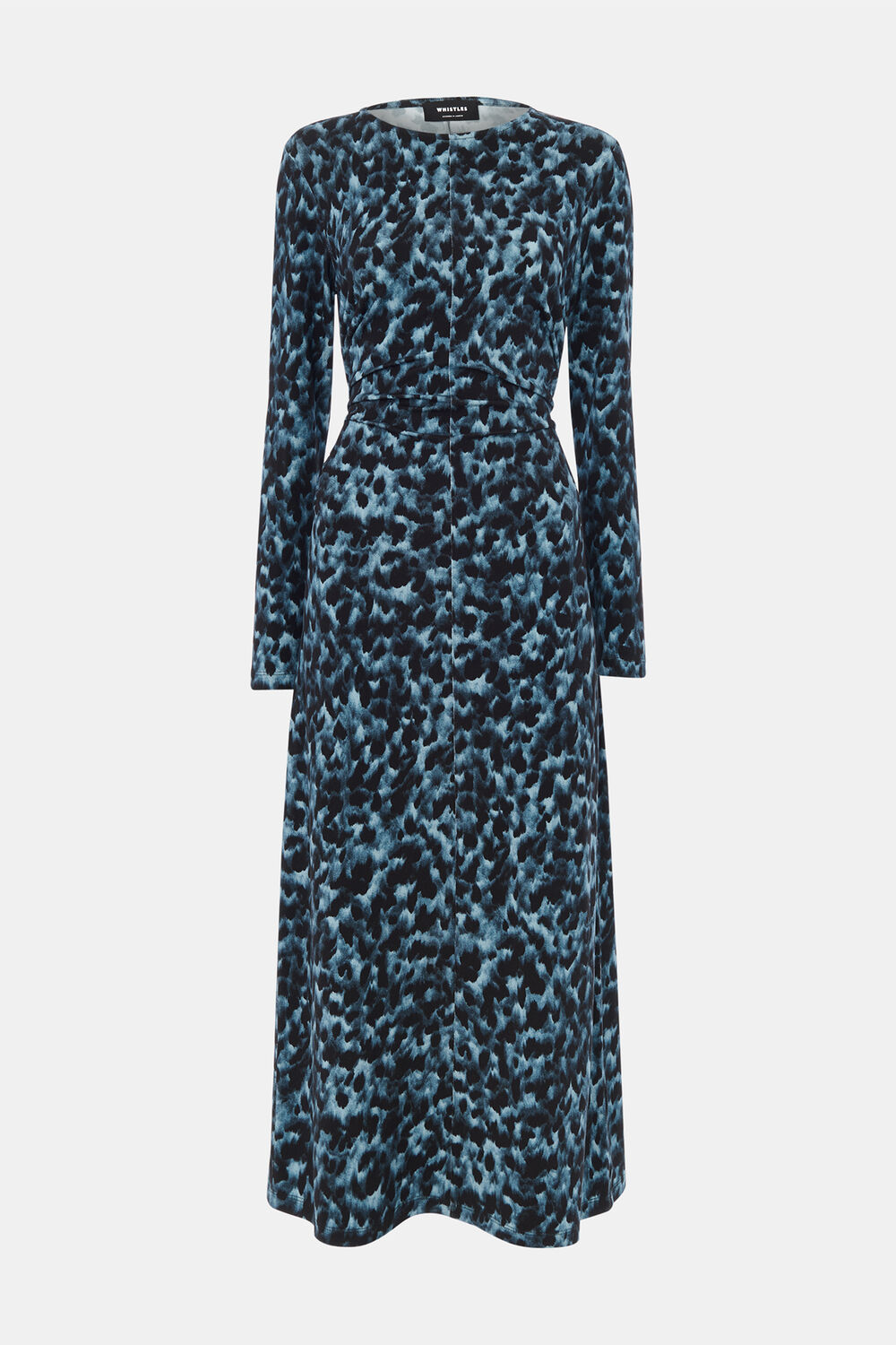 Blue Animal Jersey Ruched Dress