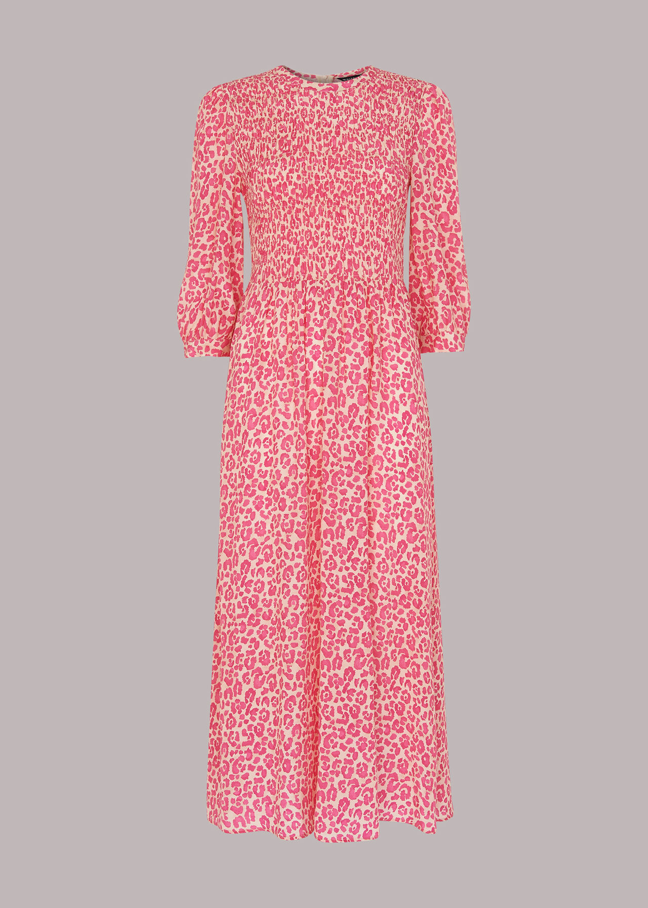 Pink/Multi Cheetah Print Shirred Dress | WHISTLES