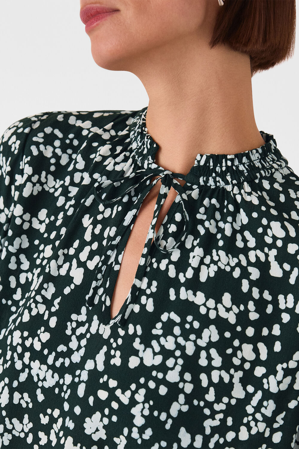 Teal Animal Tie Neck Blouse