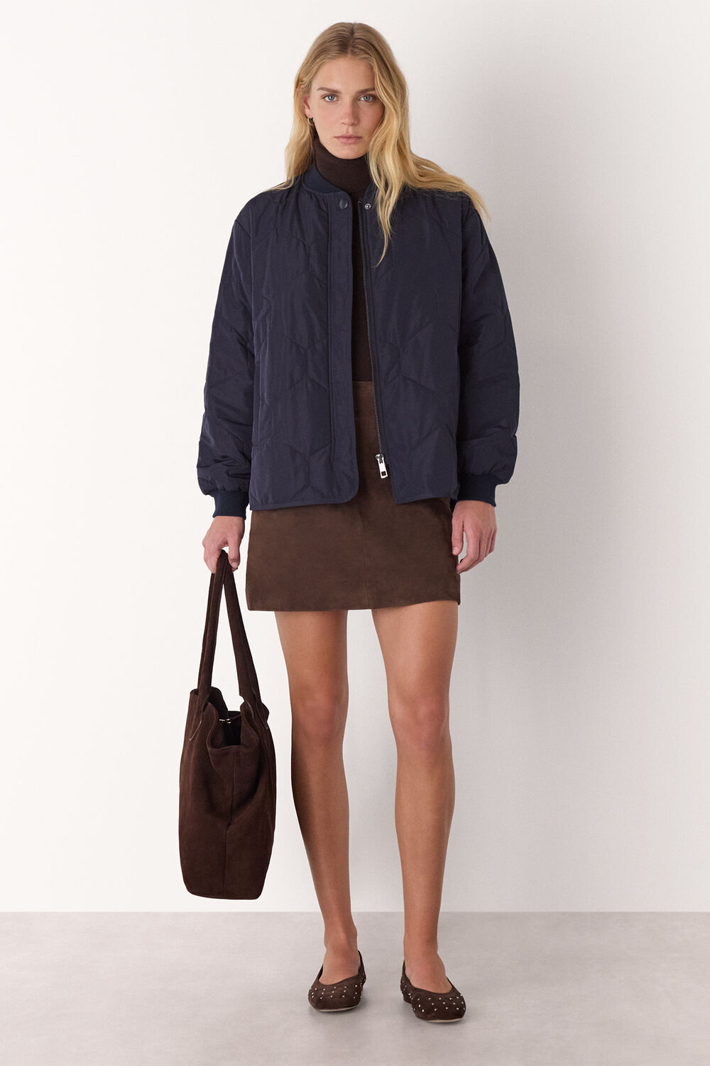 Navy Ida Short Quilted Coat