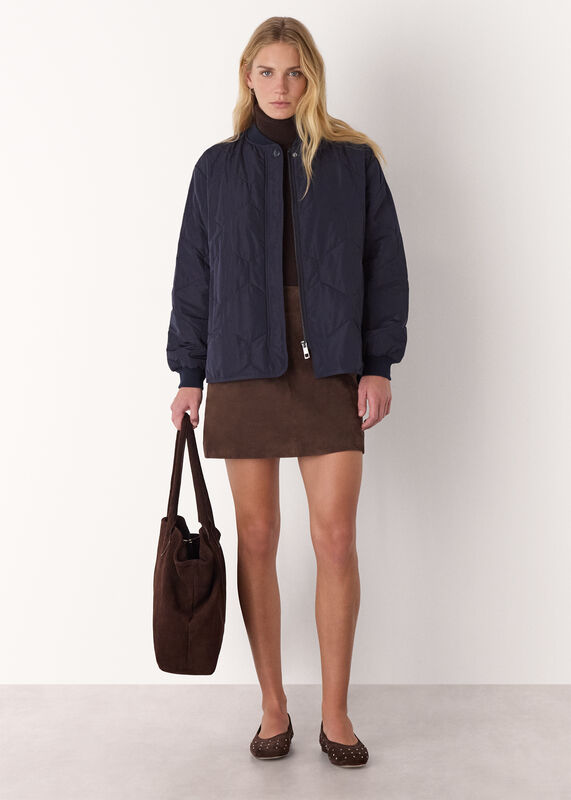 Navy Ida Short Quilted Coat