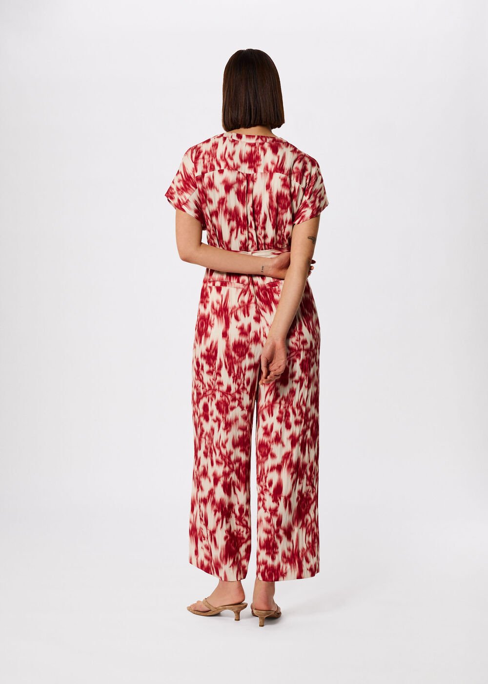 Blurred Floral Tie Jumpsuit