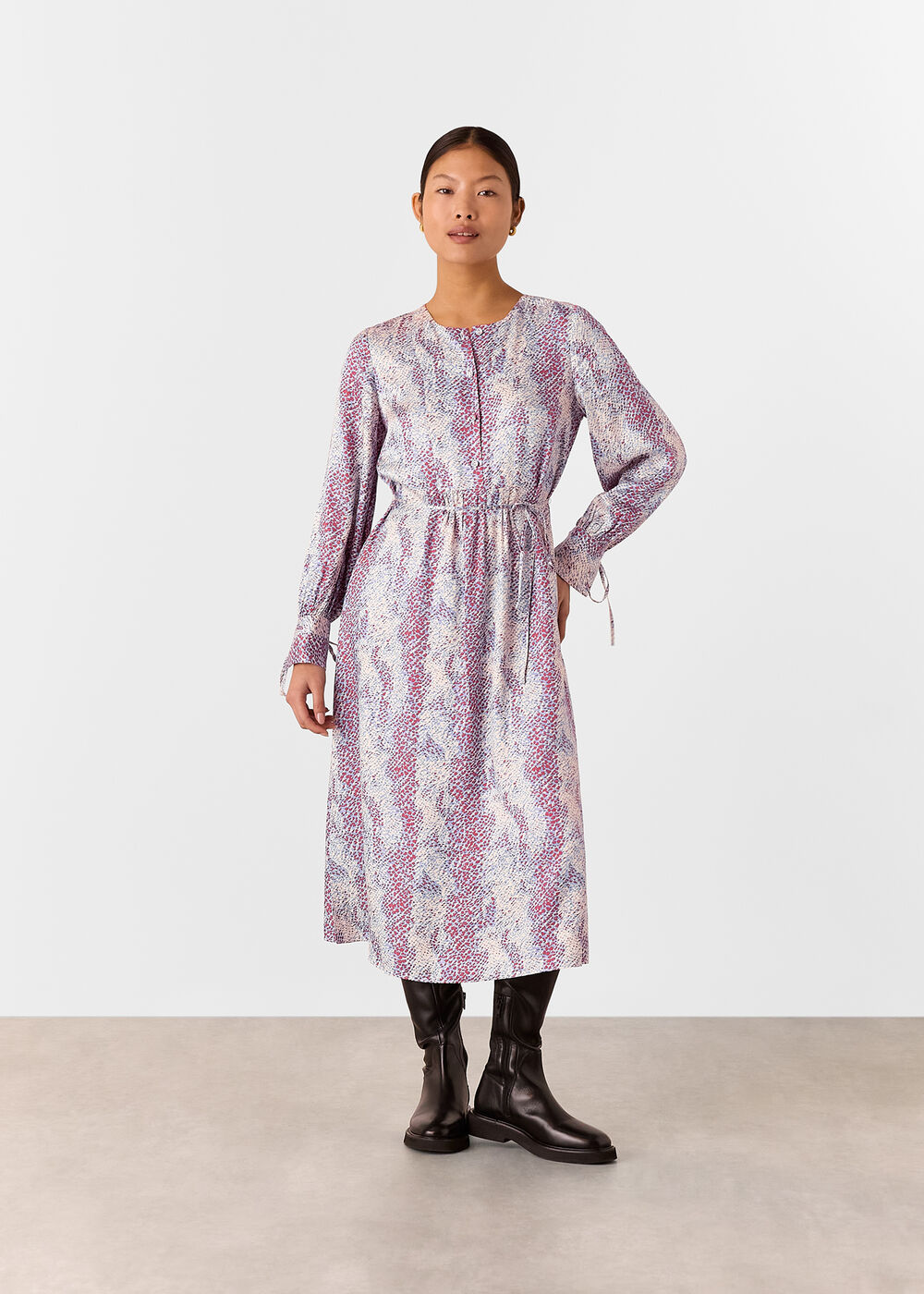 Petite Mottled Snake Print Midi Dress