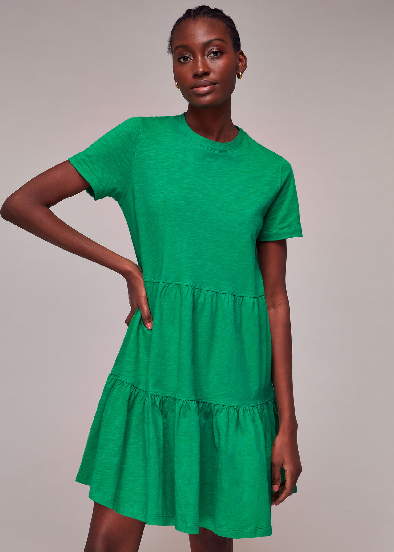 Green Short Tiered Jersey Dress, WHISTLES