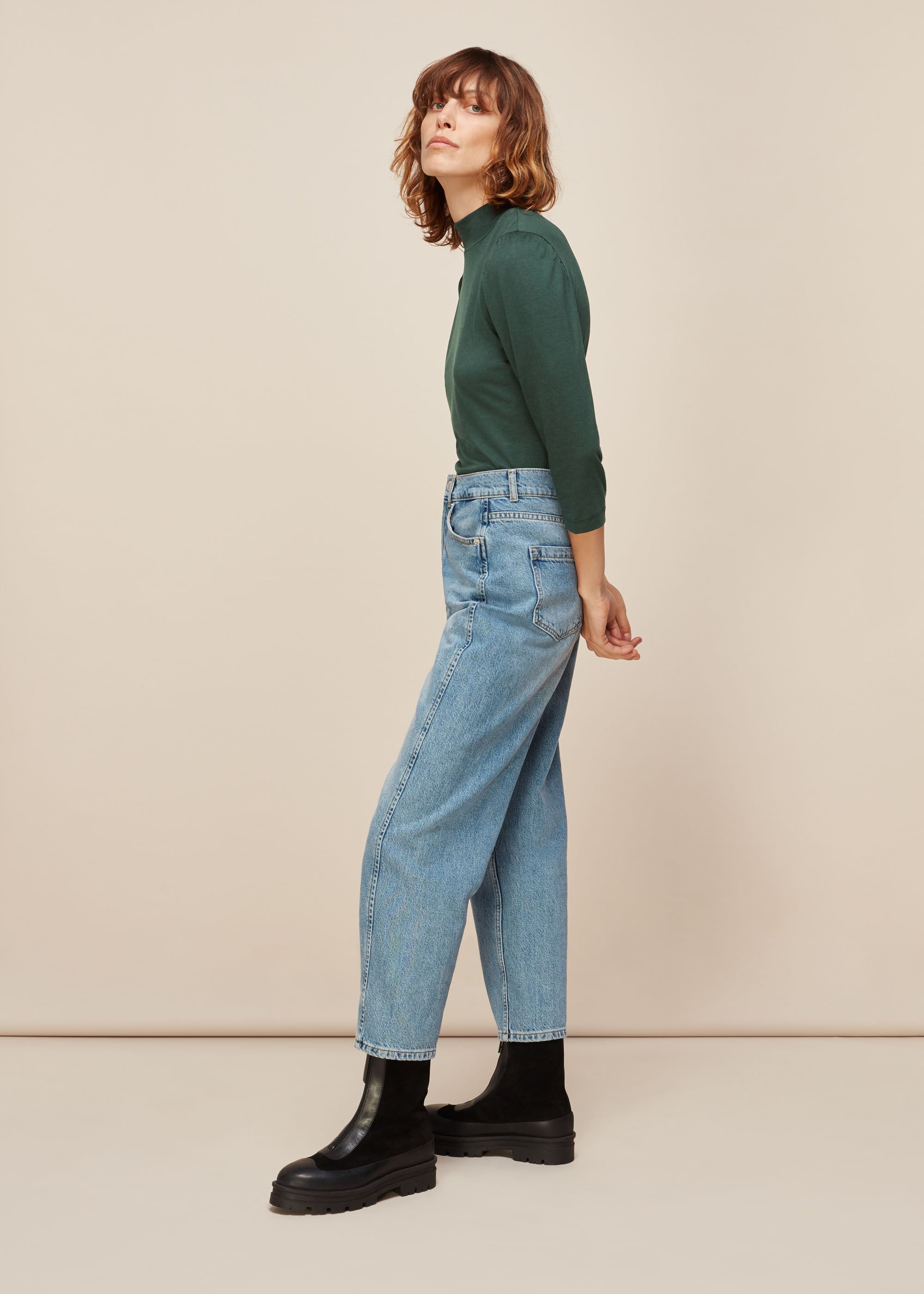 Dark Green High Neck Puff Sleeve Top WHISTLES