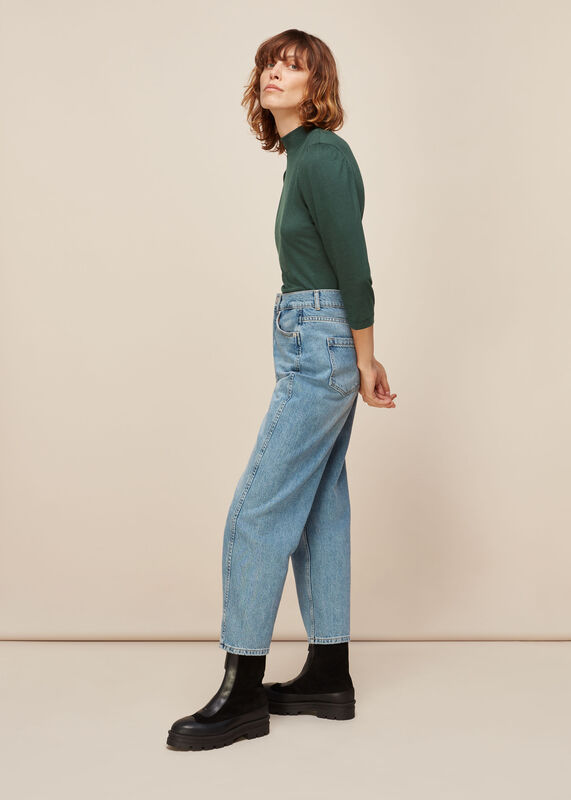 Dark Green High Neck Puff Sleeve Top