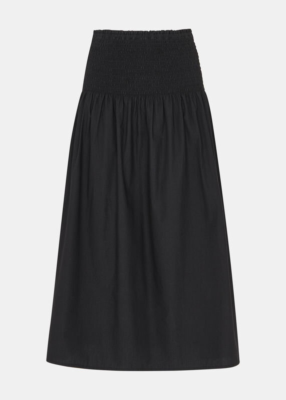 Black Louisa Smocked Midi Skirt