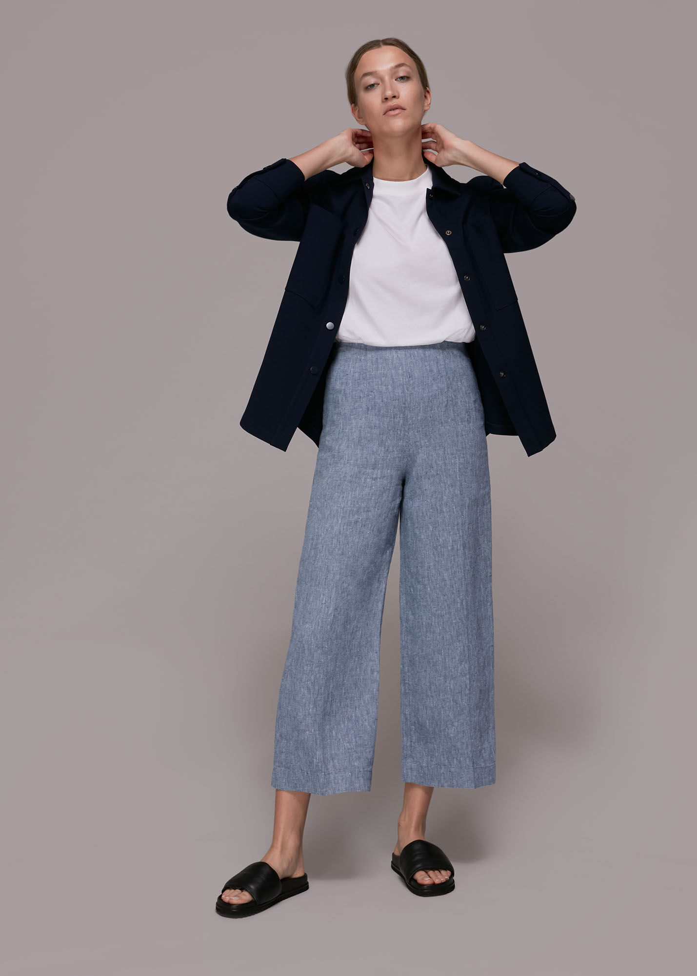 Wide leg cropped cheap linen trousers