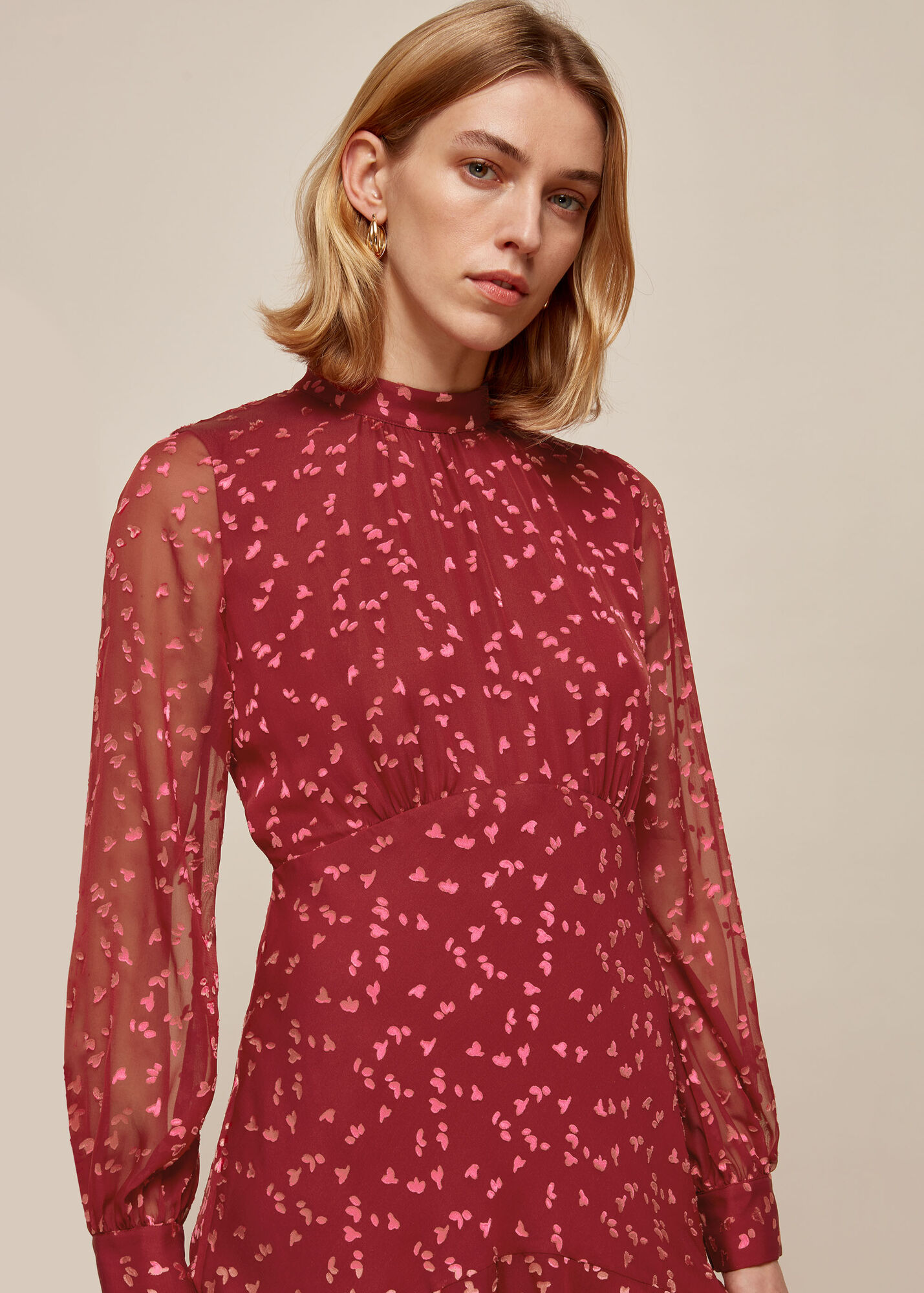 Pink/Multi Falling Leaves Silk Dress WHISTLES