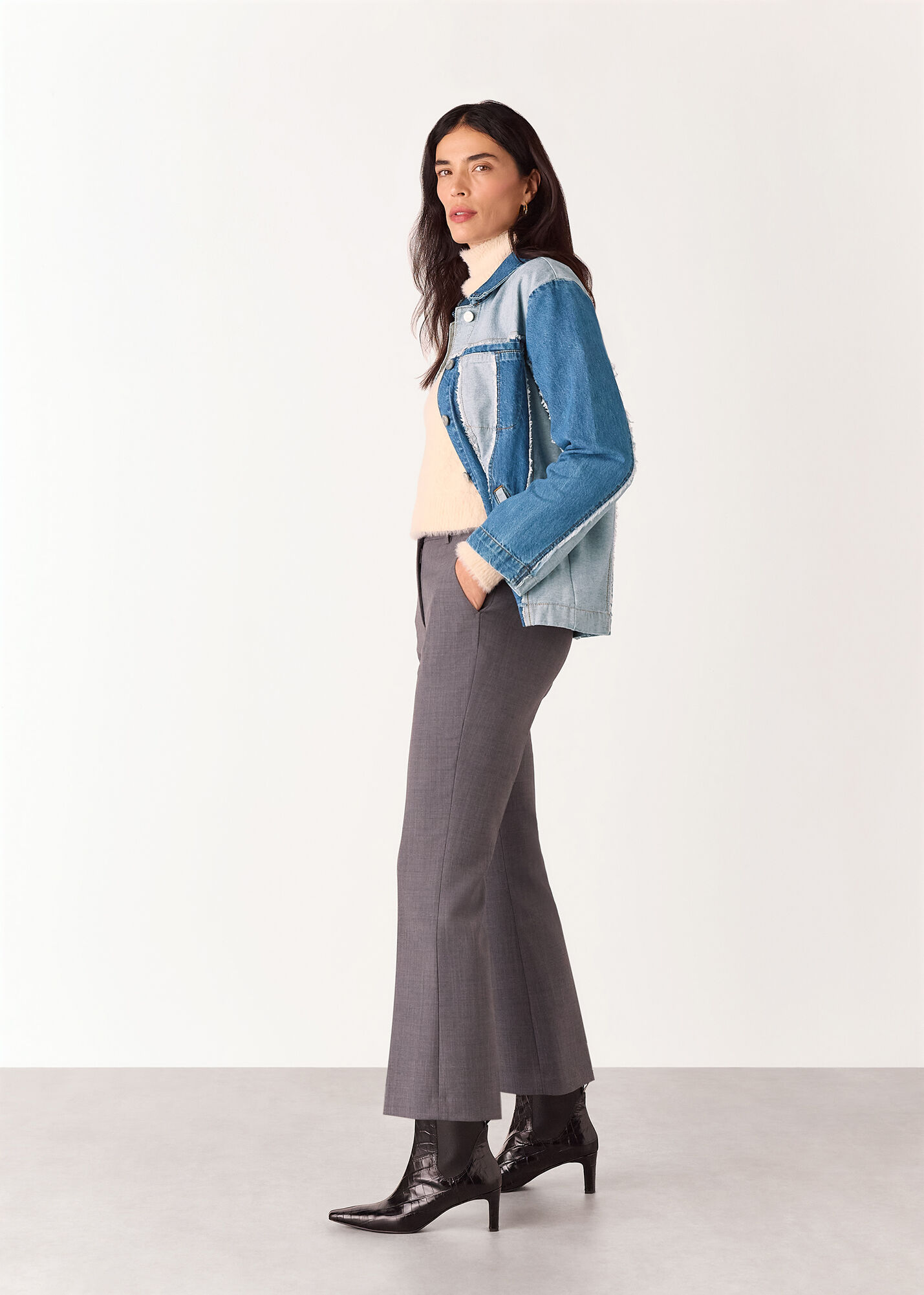 【BAON】[unisex] Mitaki 2way quilting stripe denim zip-up jp Denim Denim Vertical Stripe Jacket | WHISTLES | Whistles US |